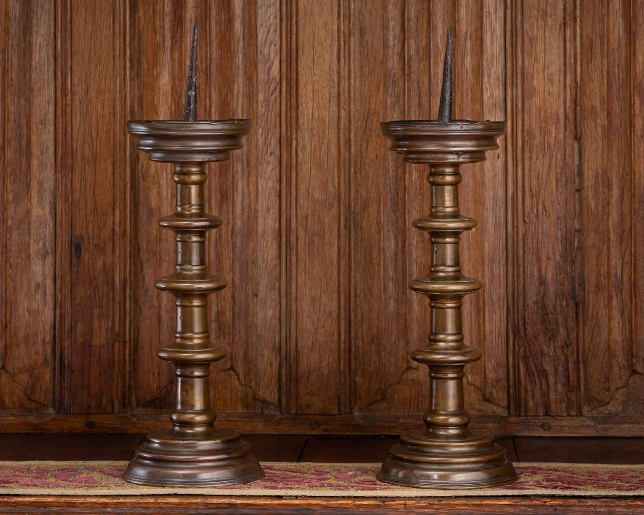 Pair of Late Gothic / Early Renaissance Bronze Pricket Candlesticks