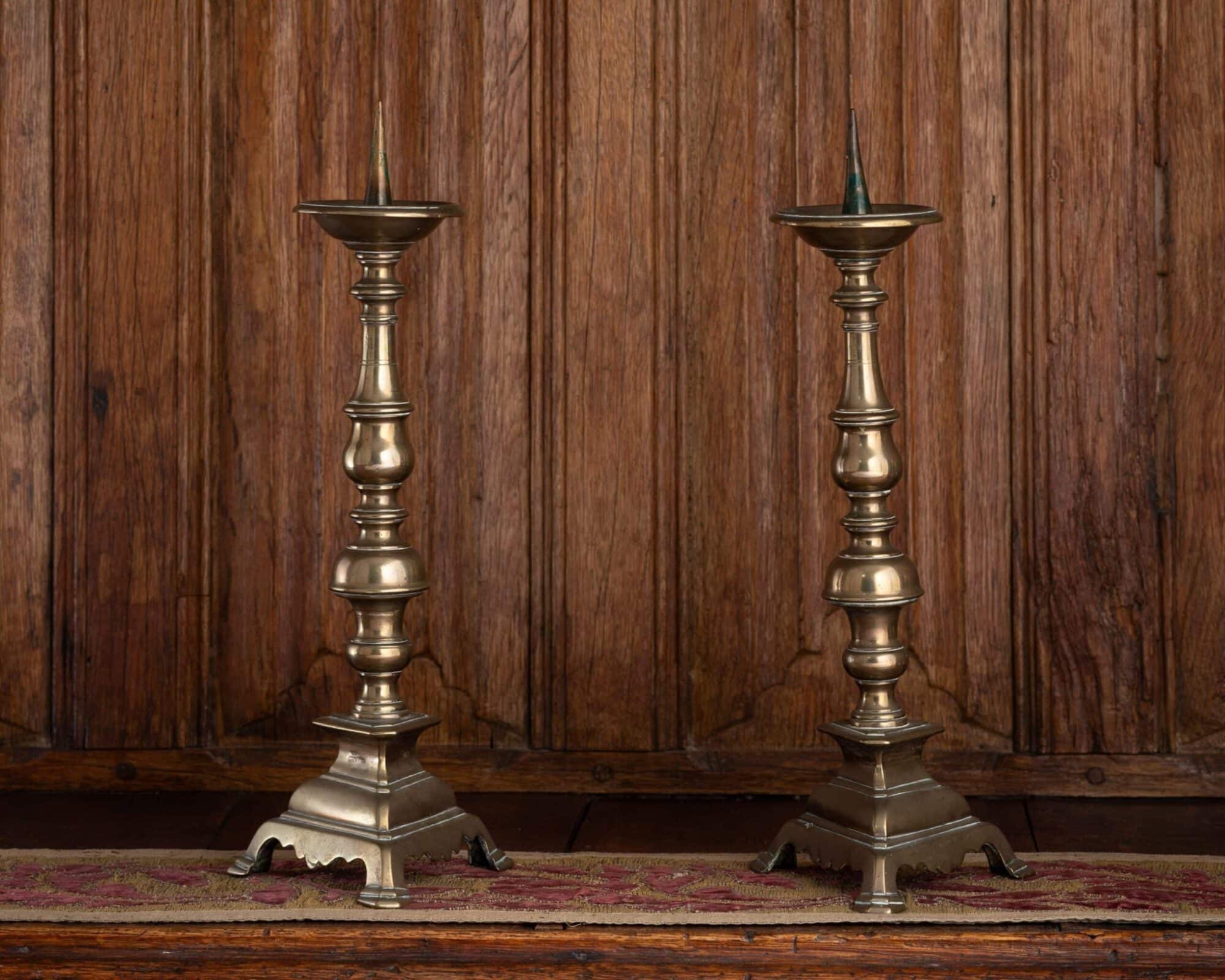 Pair of Renaissance Brass Pricket Candlesticks