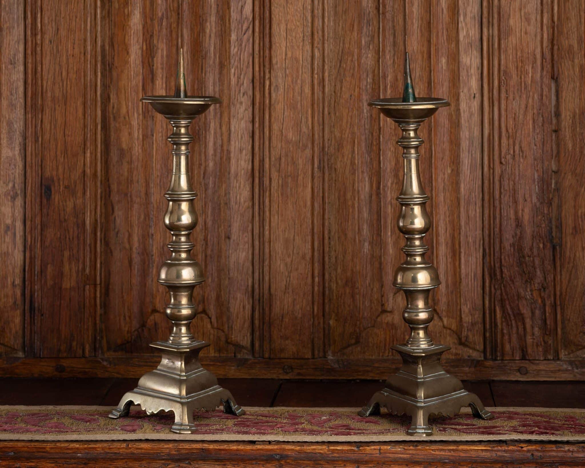 Pair of Renaissance Brass Pricket Candlesticks