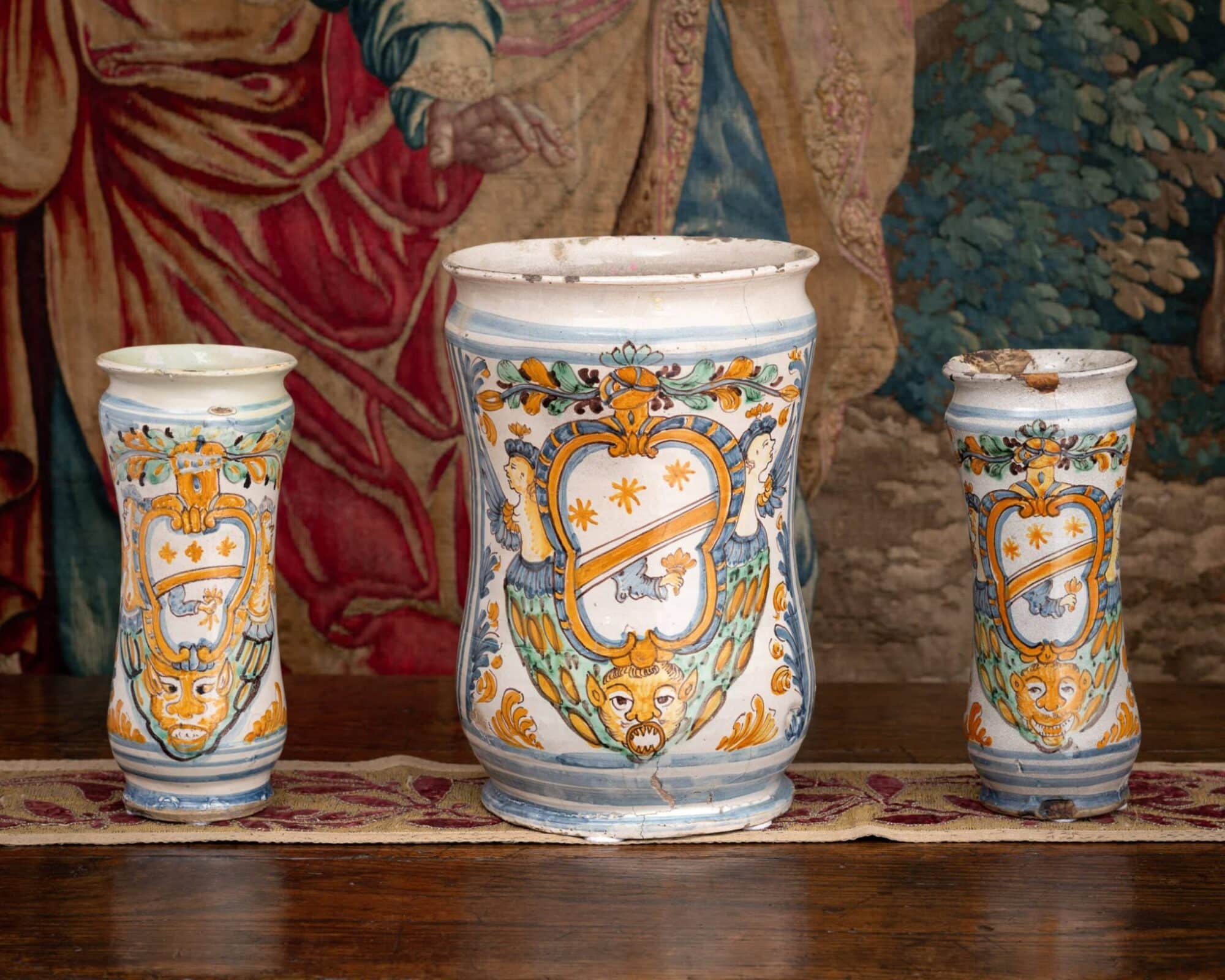 Set of 17th Century Montelupo Armorial Albarelli