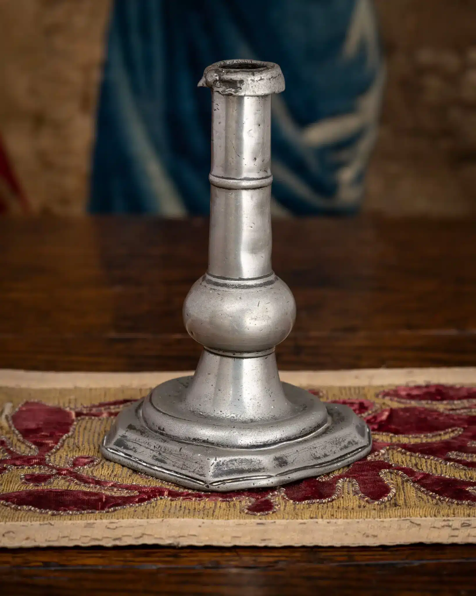 Late Stuart Ball-Knopped Pewter Candlestick