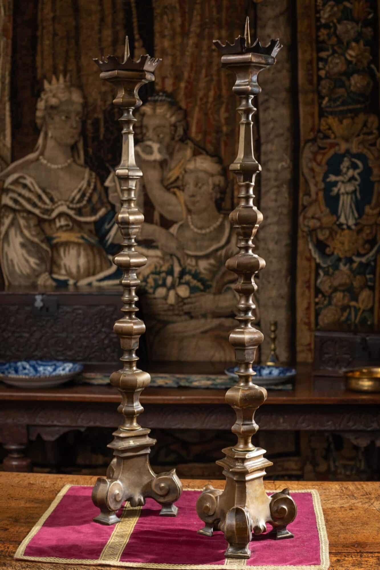 Pair of Monumental Italian Baroque Pricket Candlesticks