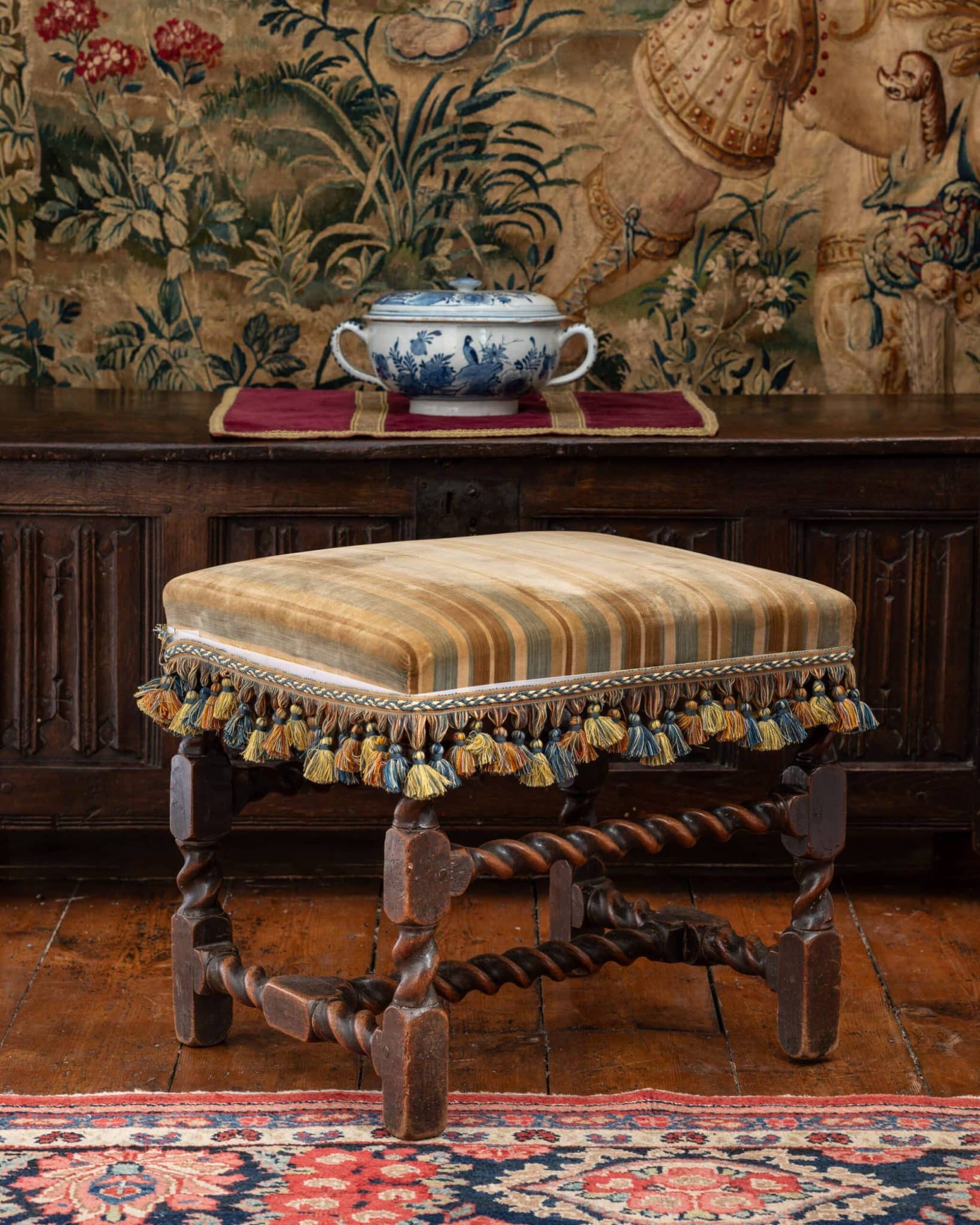 Charles II walnut twist turned stool