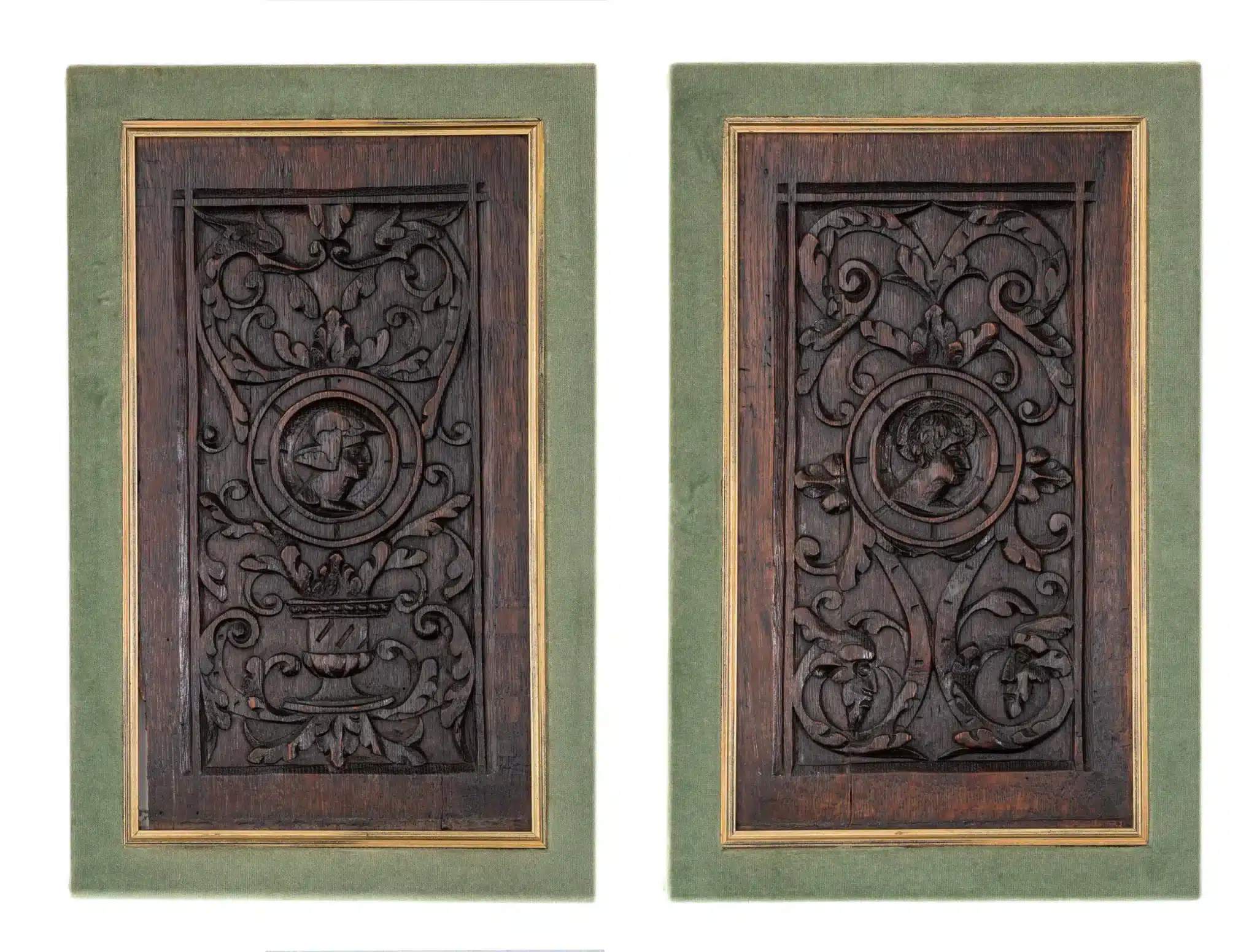 Pair of Renaissance Carved Oak Portrait Panels