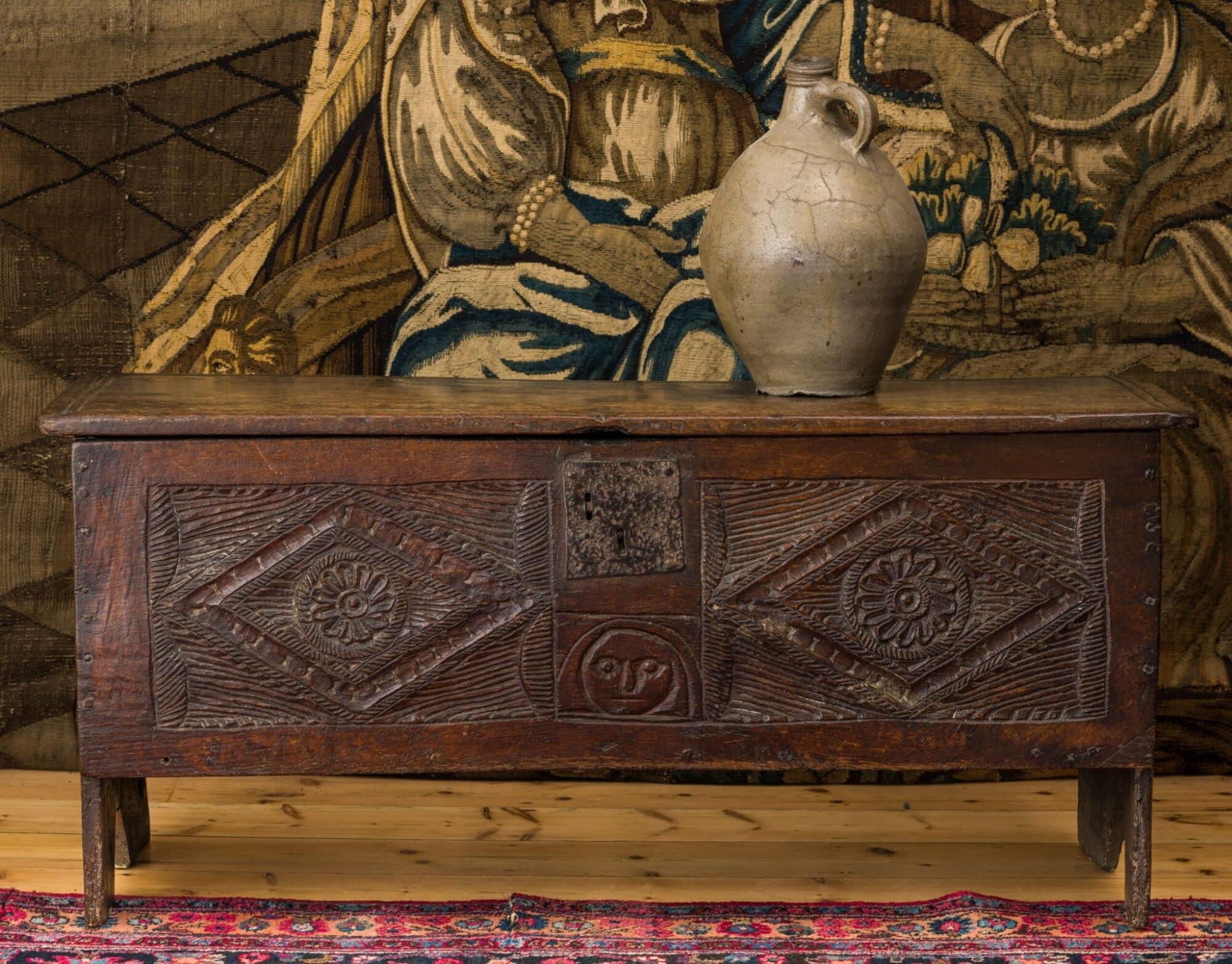 English Late Medieval Boarded Oak Chest