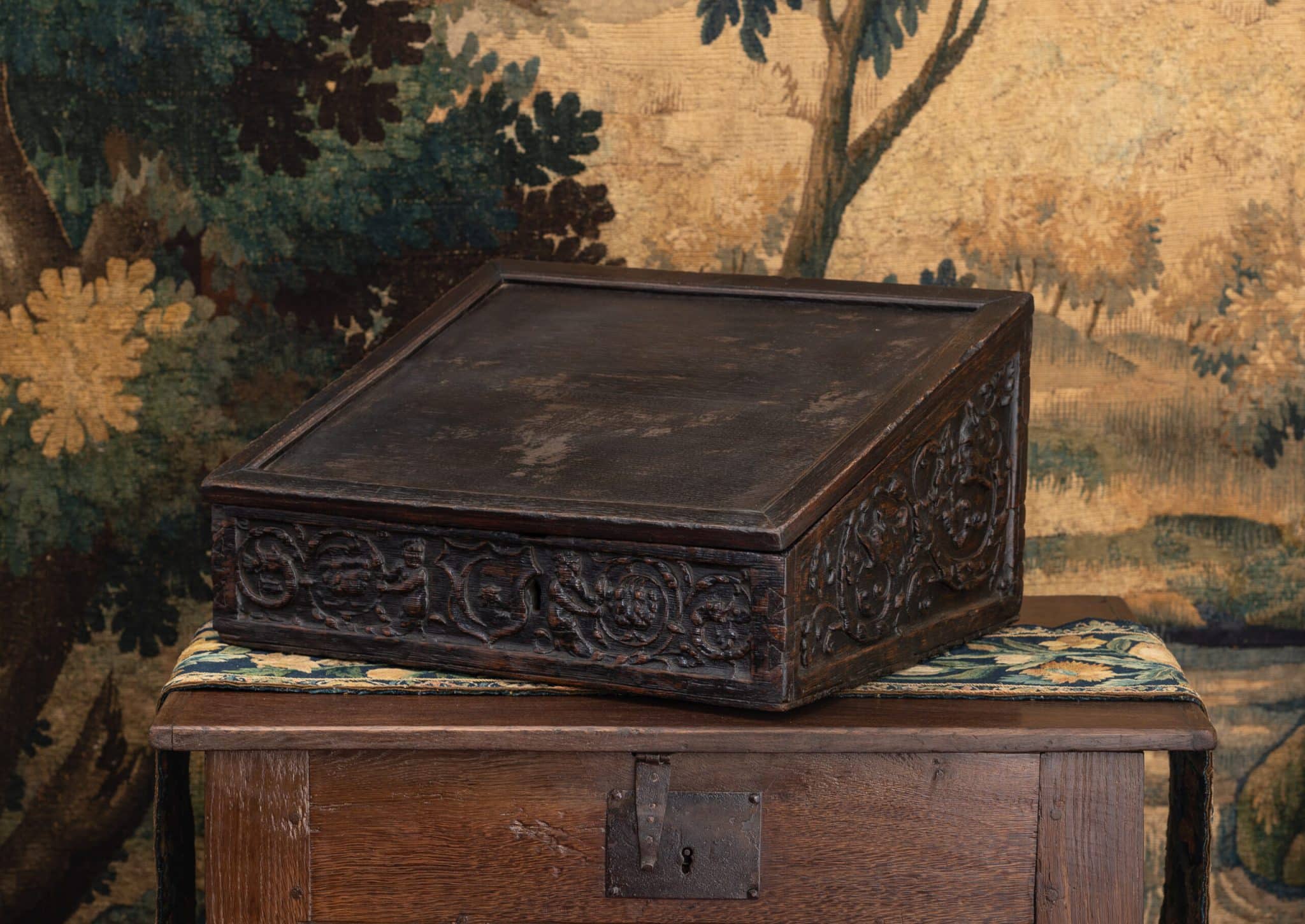 Anglo-Flemish Renaissance carved oak desk box