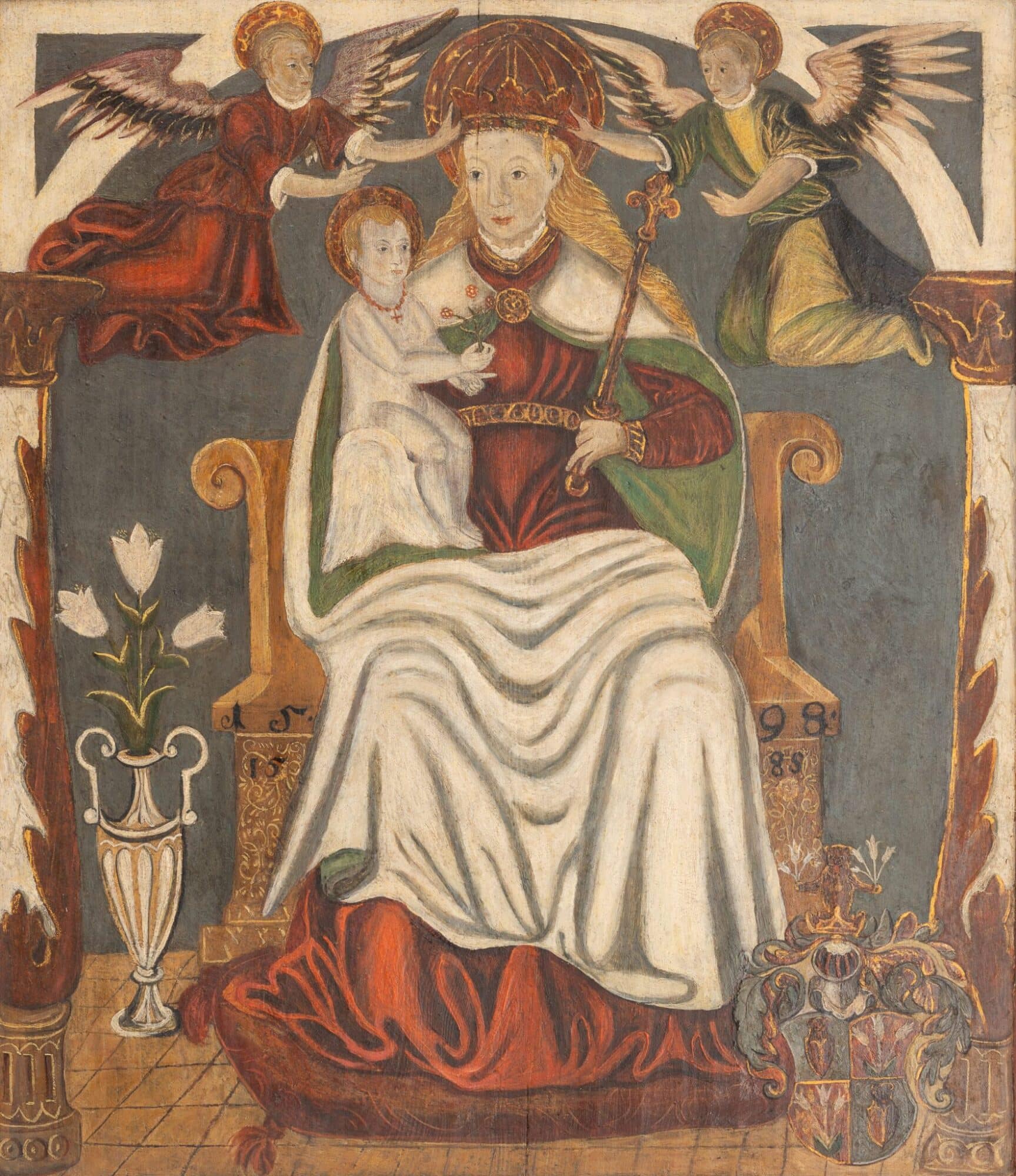 Enthroned Virgin and Child with Donor Arms, Eastern France, 1598