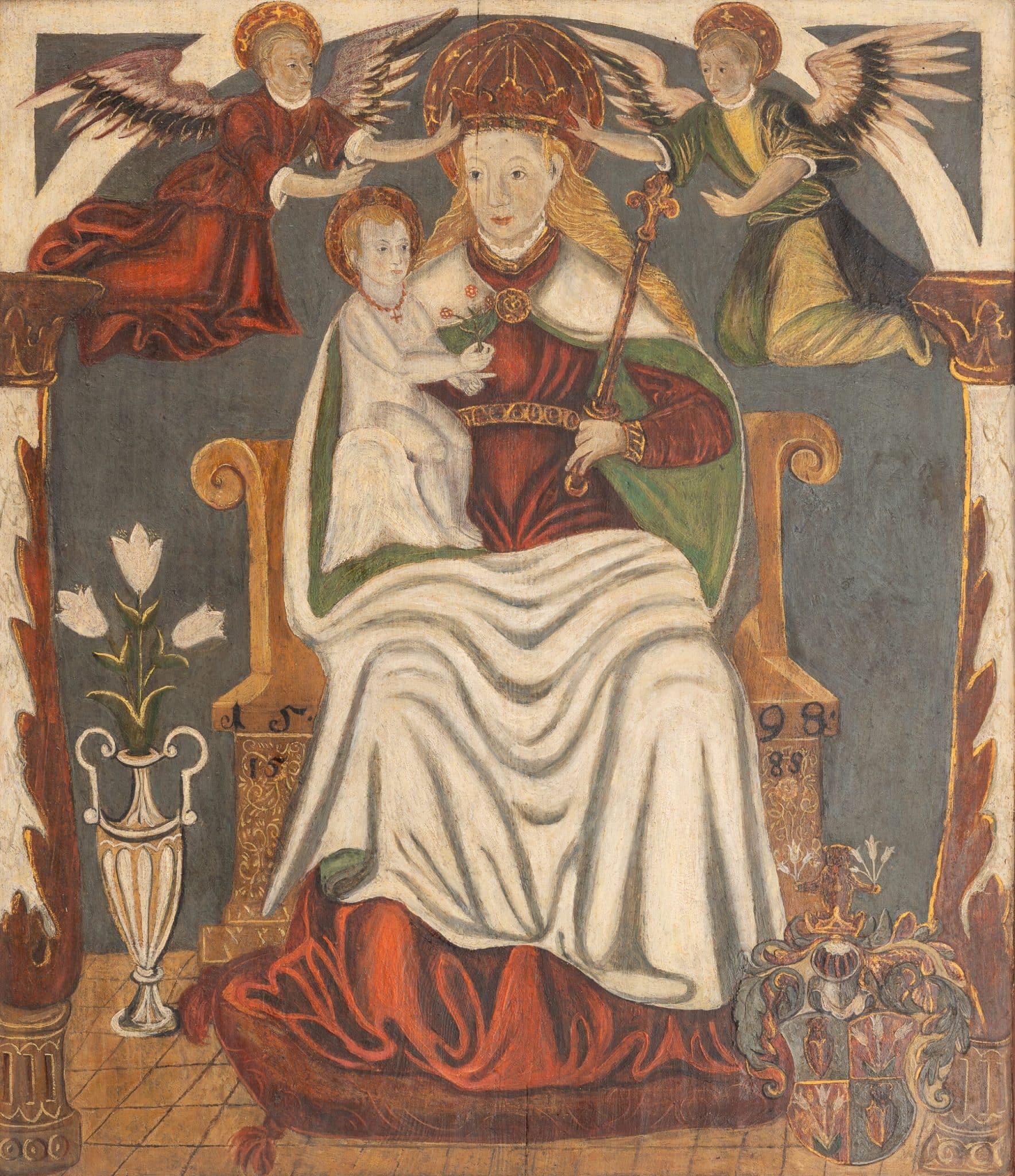 Enthroned Virgin and Child with Donor Arms, Eastern France, 1598
