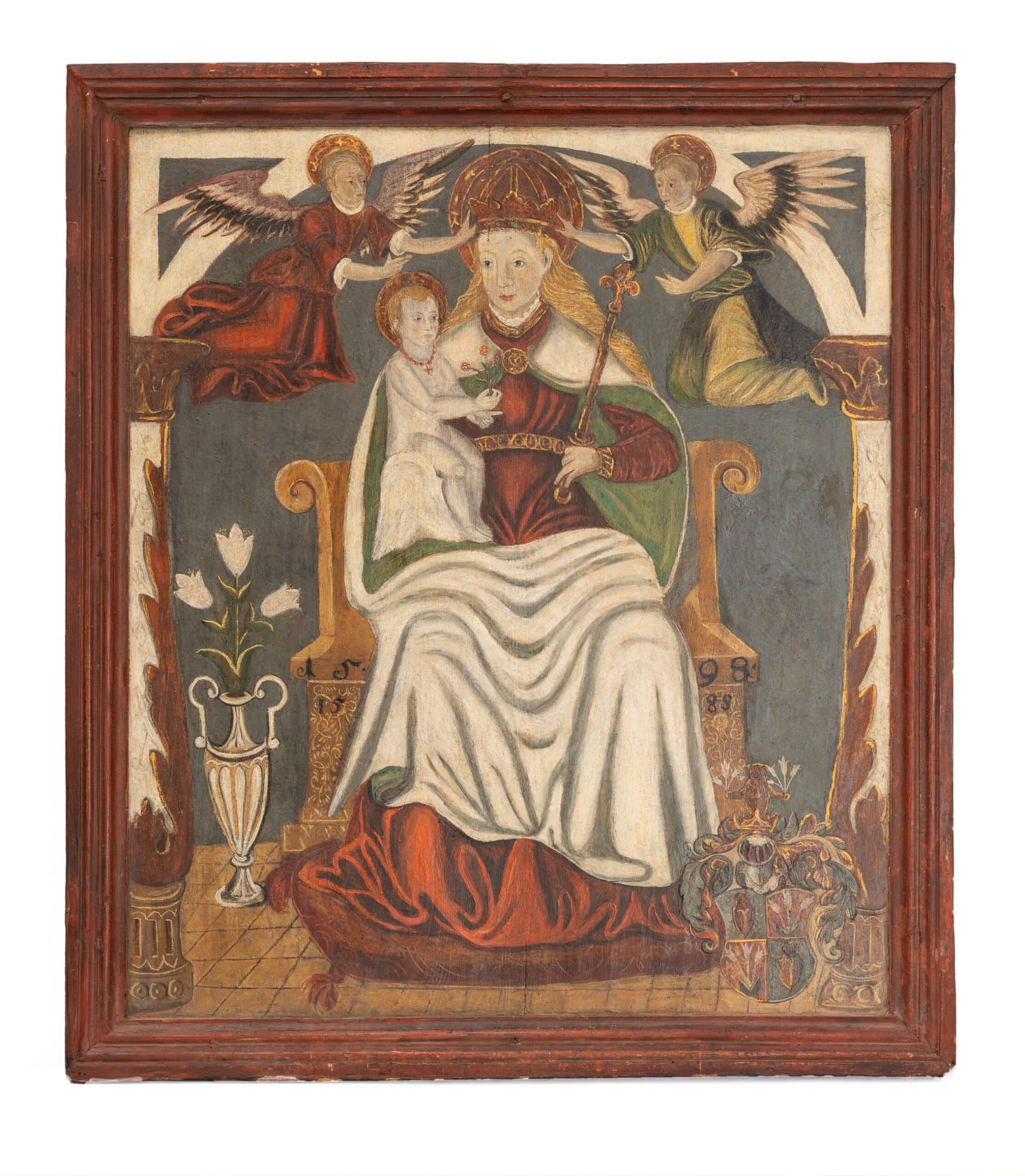 Enthroned Virgin and Child with Donor Arms, Eastern France, 1598