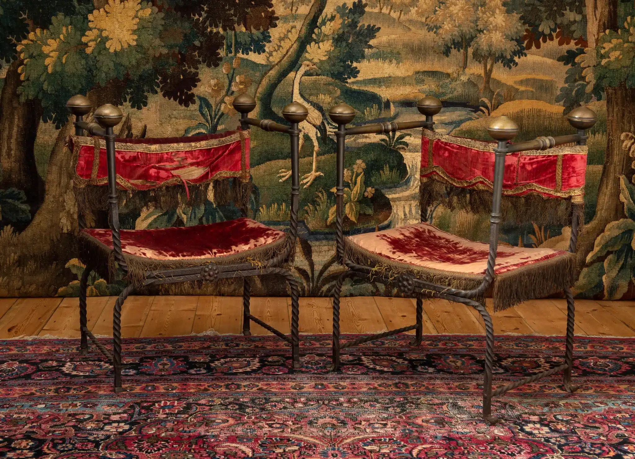 Renaissance wrought iron curule chairs