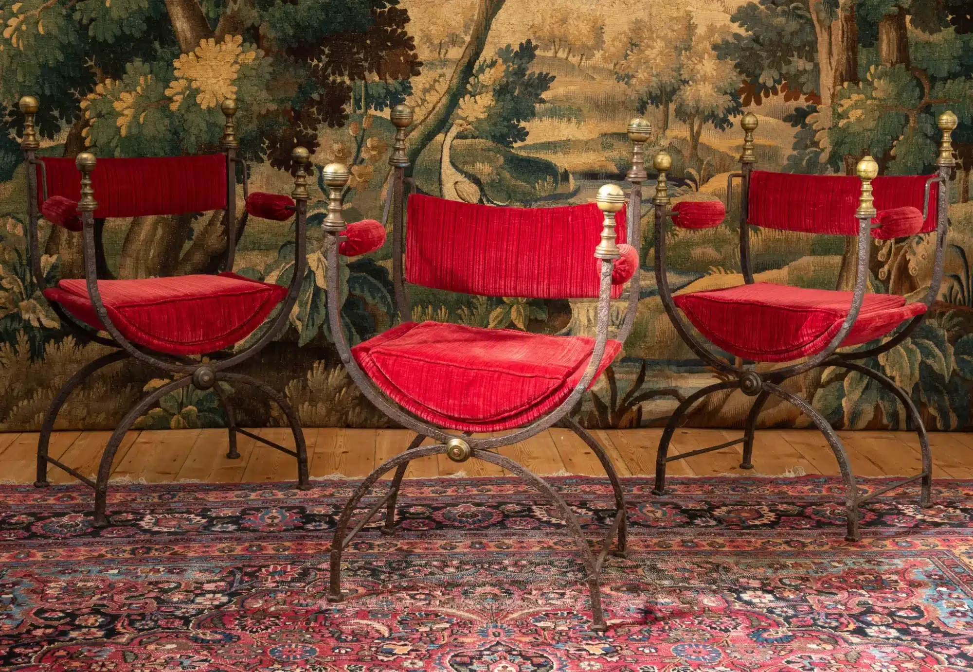 Renaissance wrought iron curule chairs