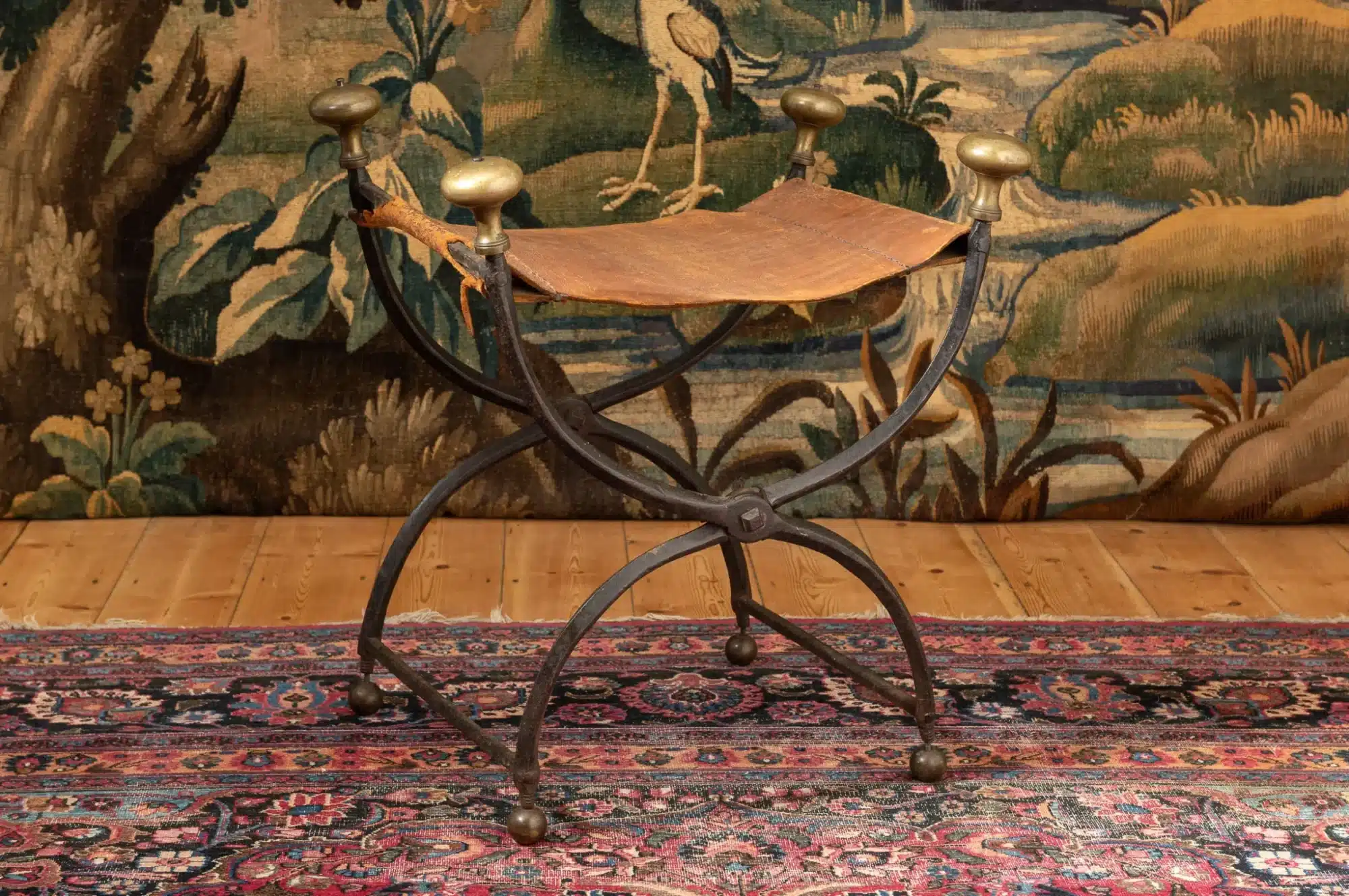 Renaissance wrought iron curule stool