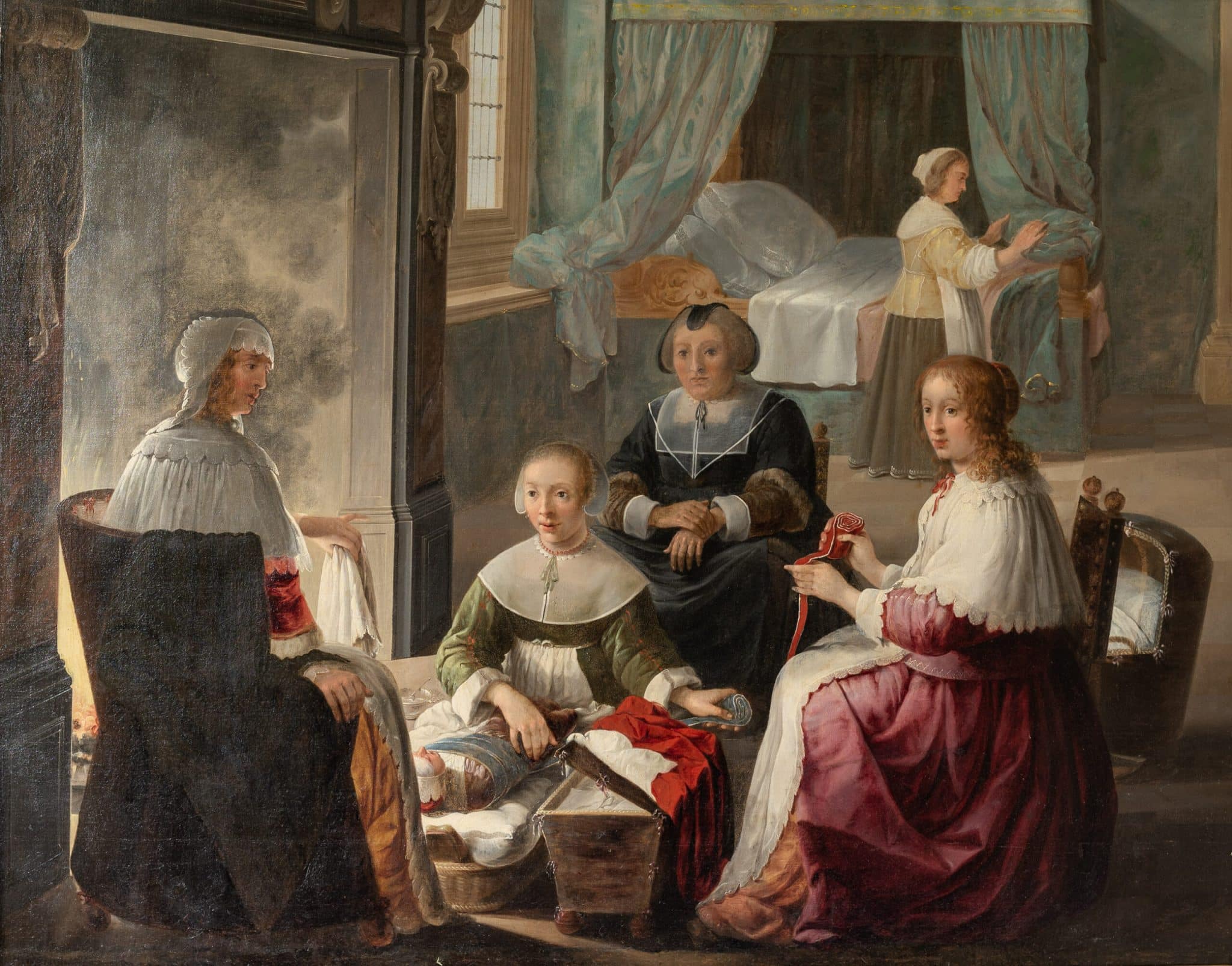 Dutch Golden Age Interior Scene with Women and Child