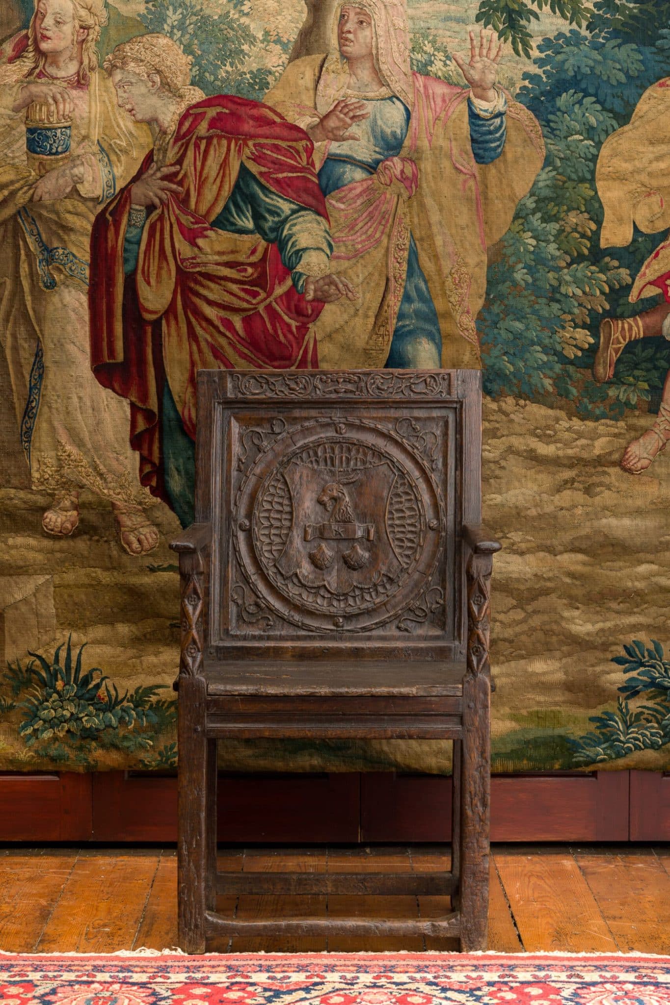 Henry VIII oak carved armchair