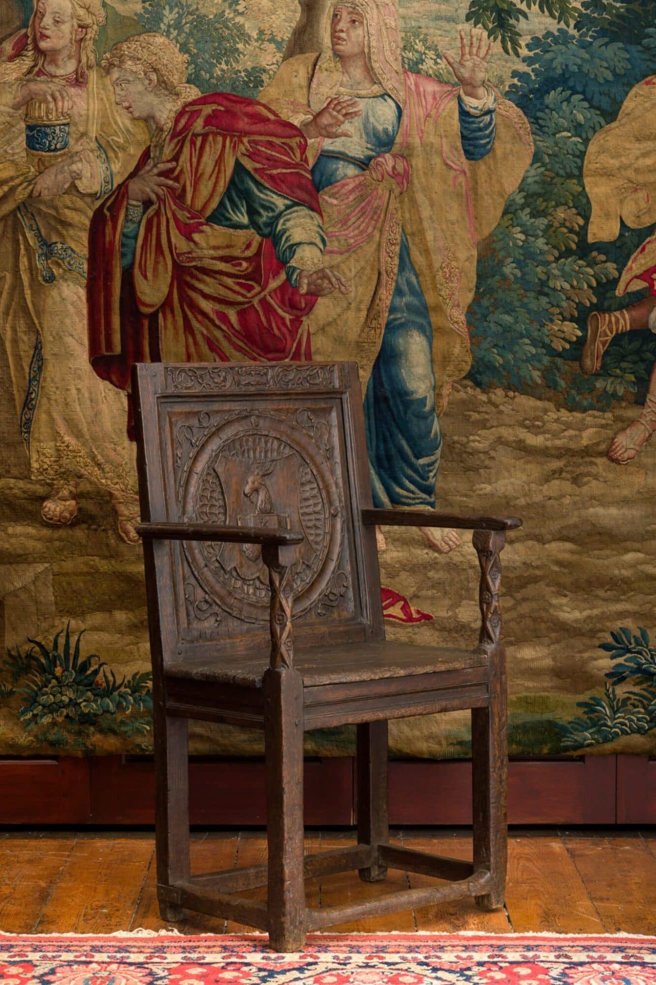 Henry VIII oak carved armchair