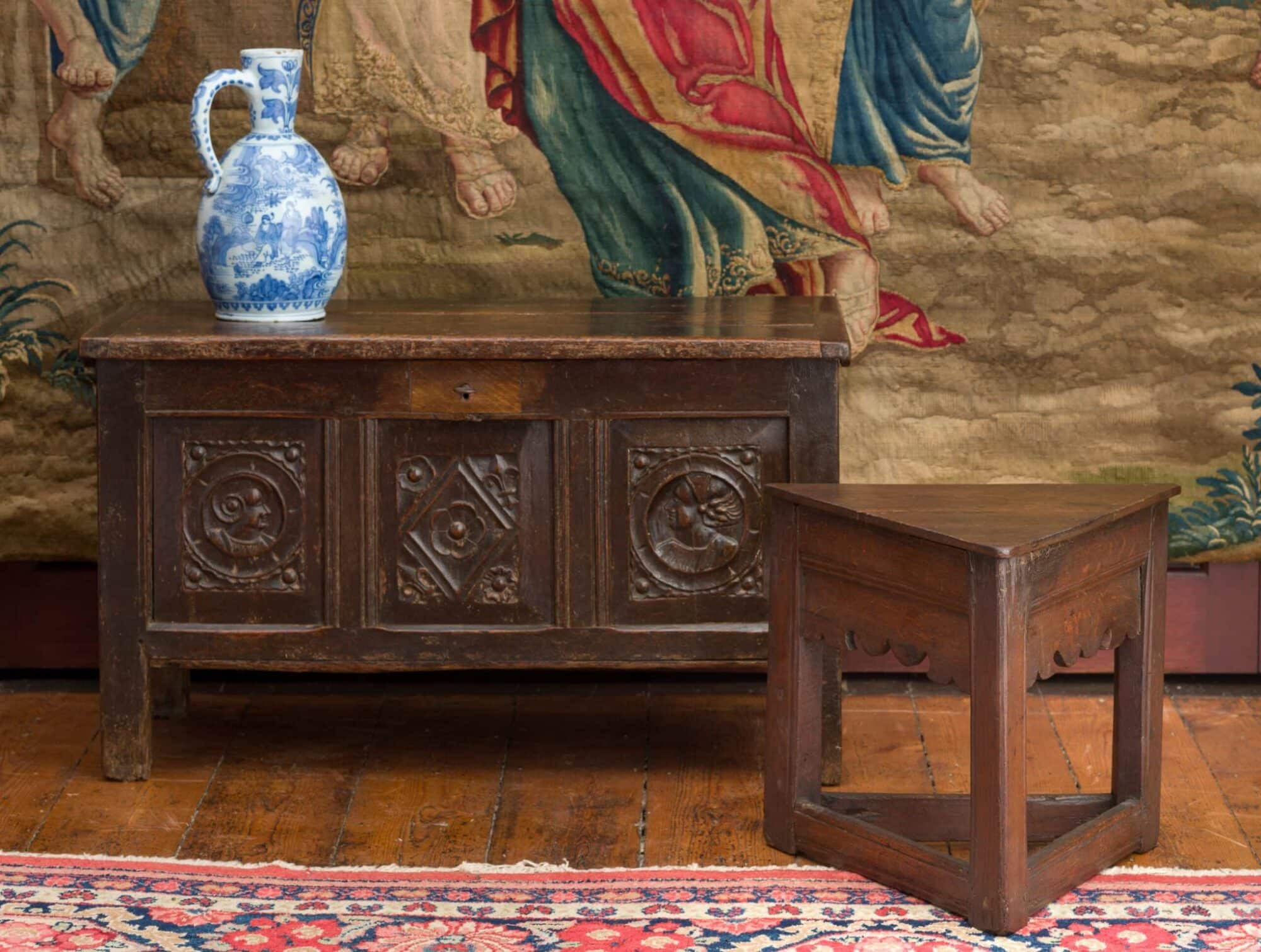Henry VIII oak triangular stool