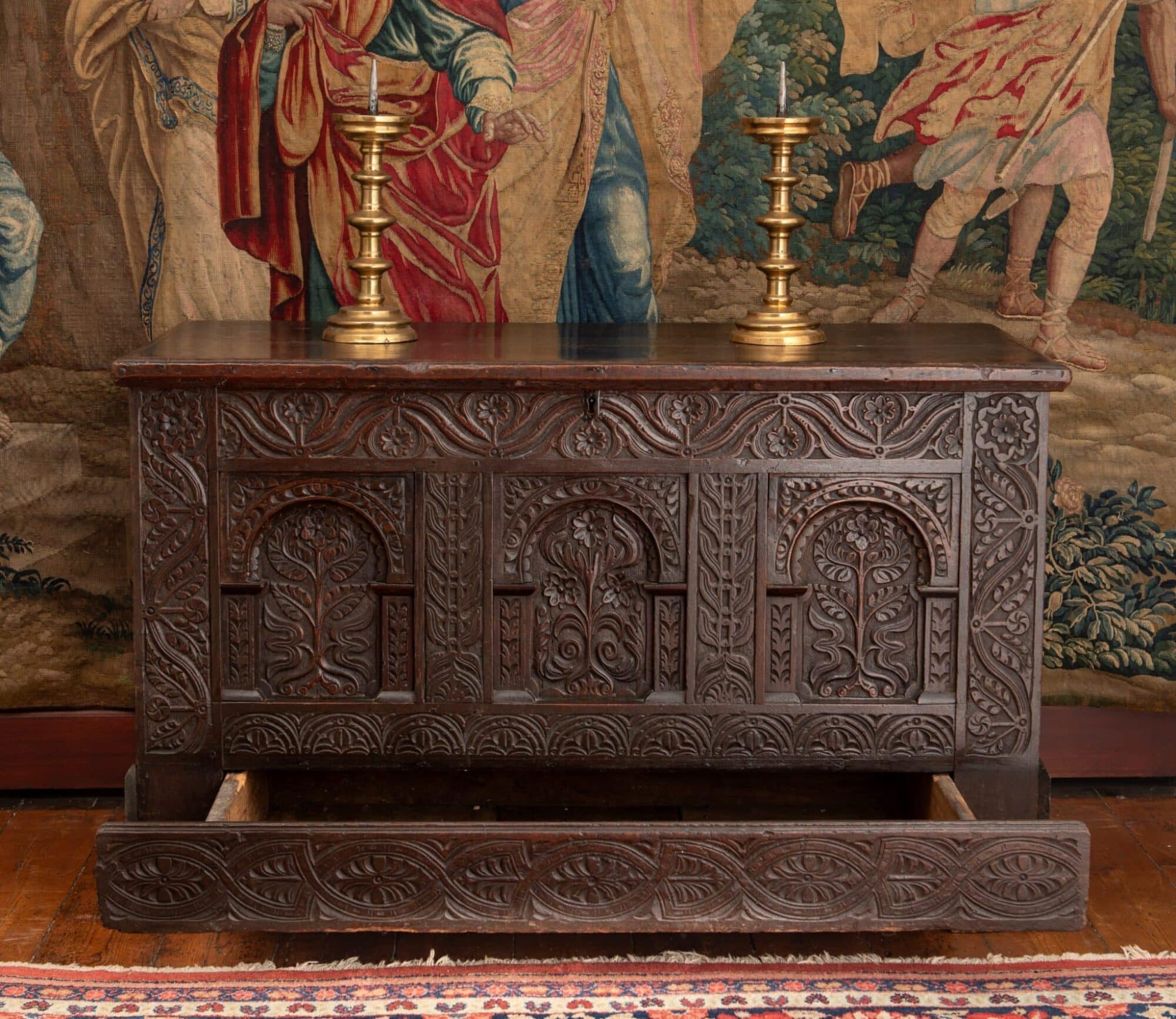 Charles I Joined Oak Chest with Drawer