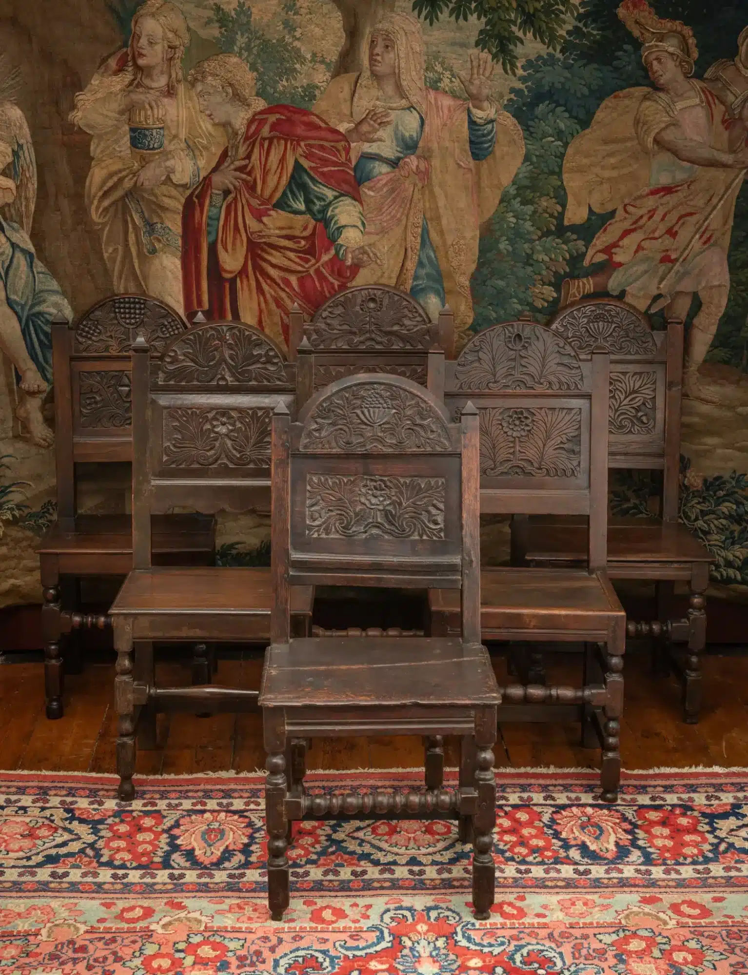 A Matched Set of Six South Lancashire / North Cheshire Oak Backstools