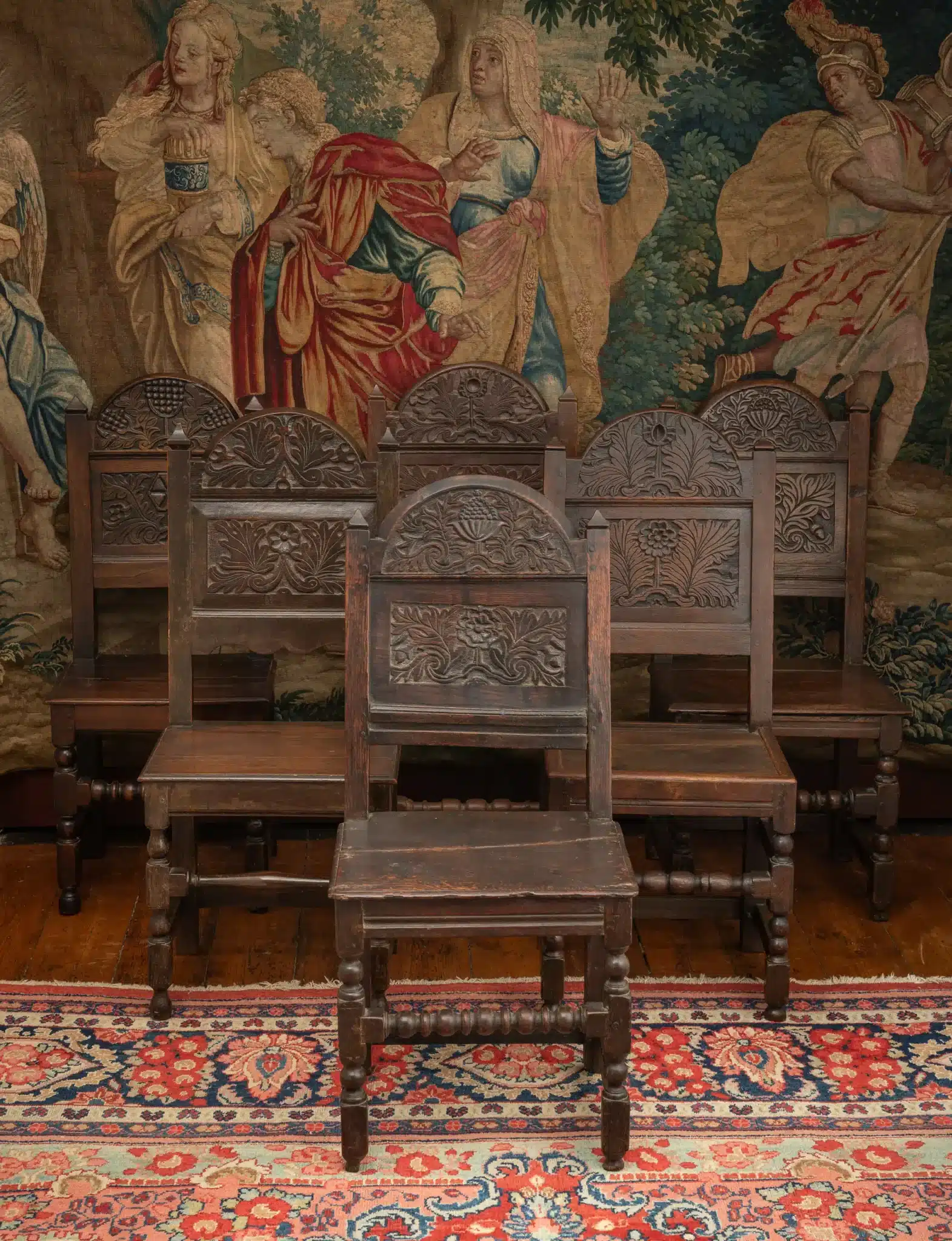 A Matched Set of Six South Lancashire / North Cheshire Oak Backstools
