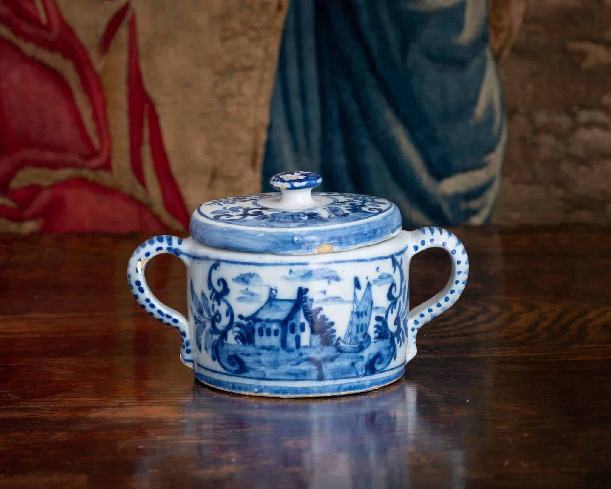 English Delftware sugar pot and cover