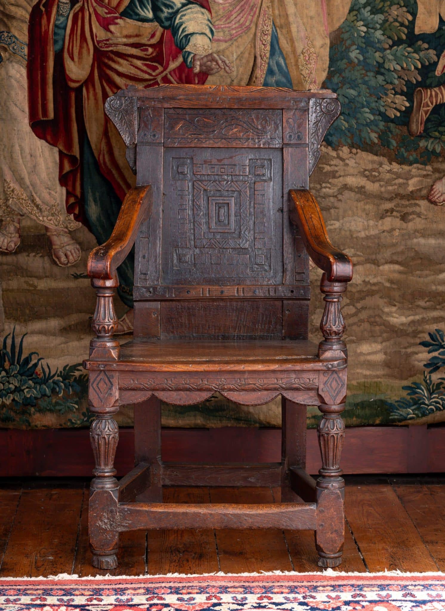 Elizabeth I Oak and Fruitwood Inlaid Armchair