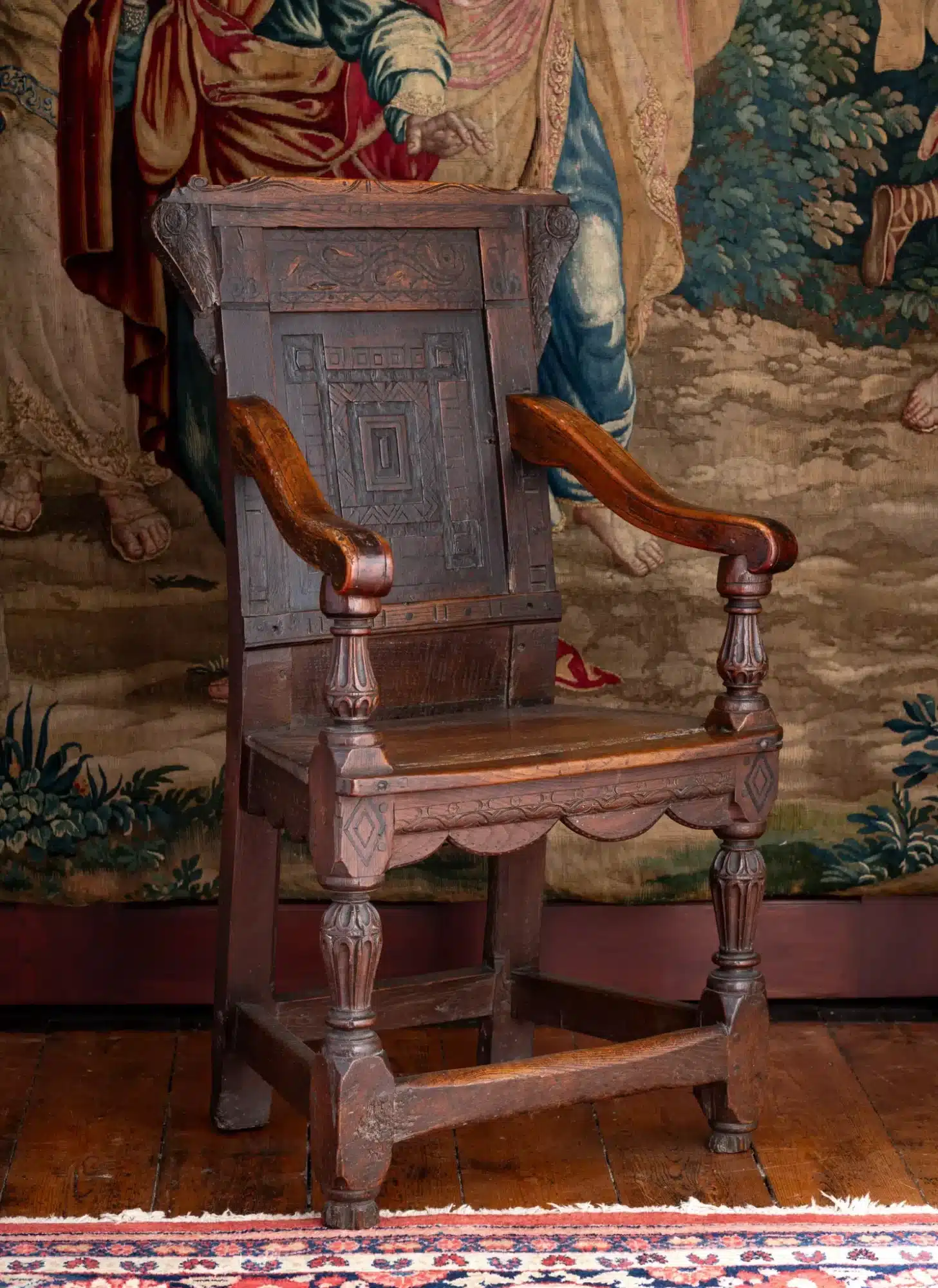 Elizabeth I Oak and Fruitwood Inlaid Armchair