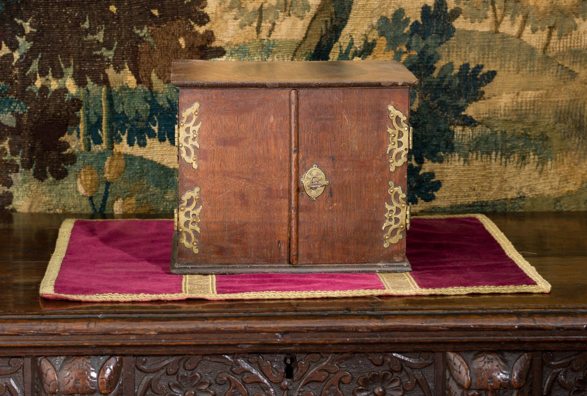 Elizabeth I inlaid oak cabinet of drawers