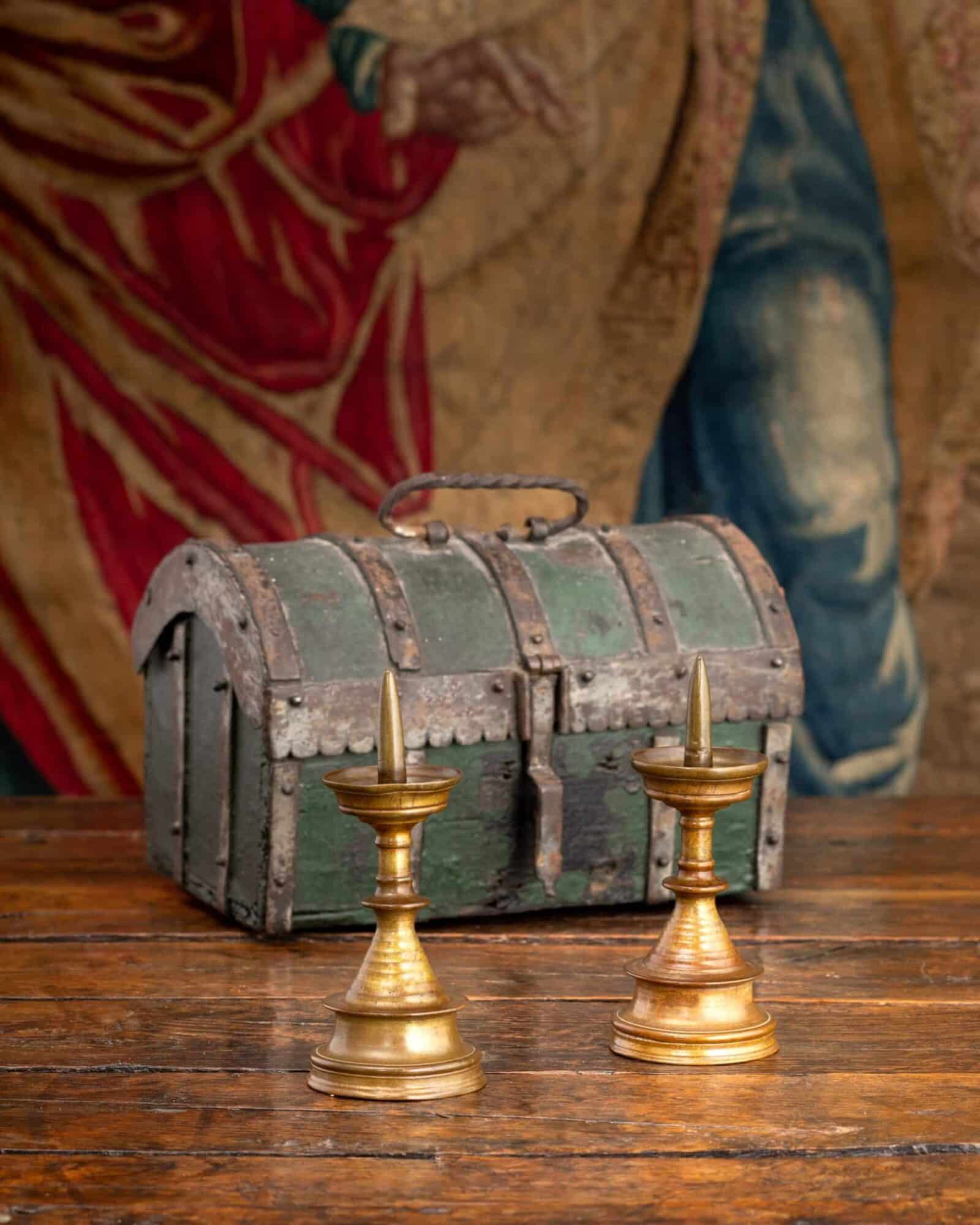 Pair of Late Gothic Copper-Alloy Pricket Candlesticks
