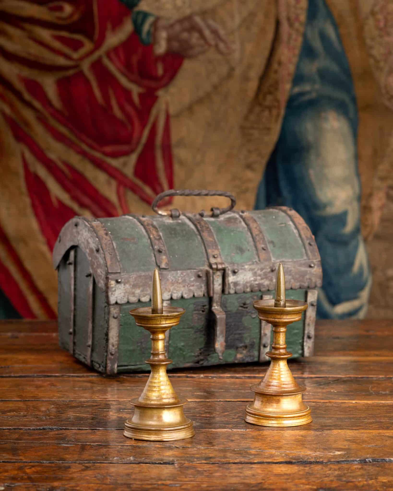 Pair of Late Gothic Copper-Alloy Pricket Candlesticks
