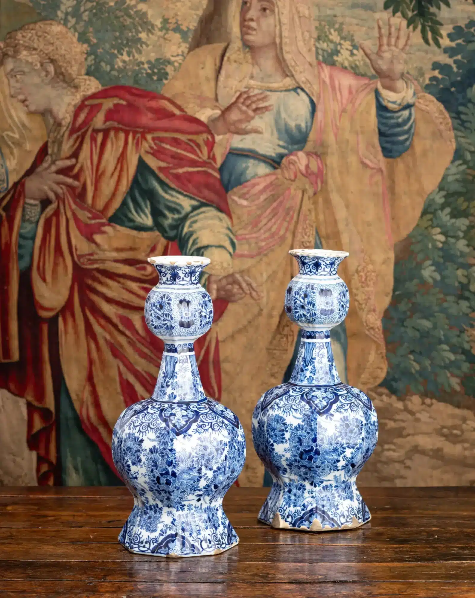 Large pair of Delftware vases