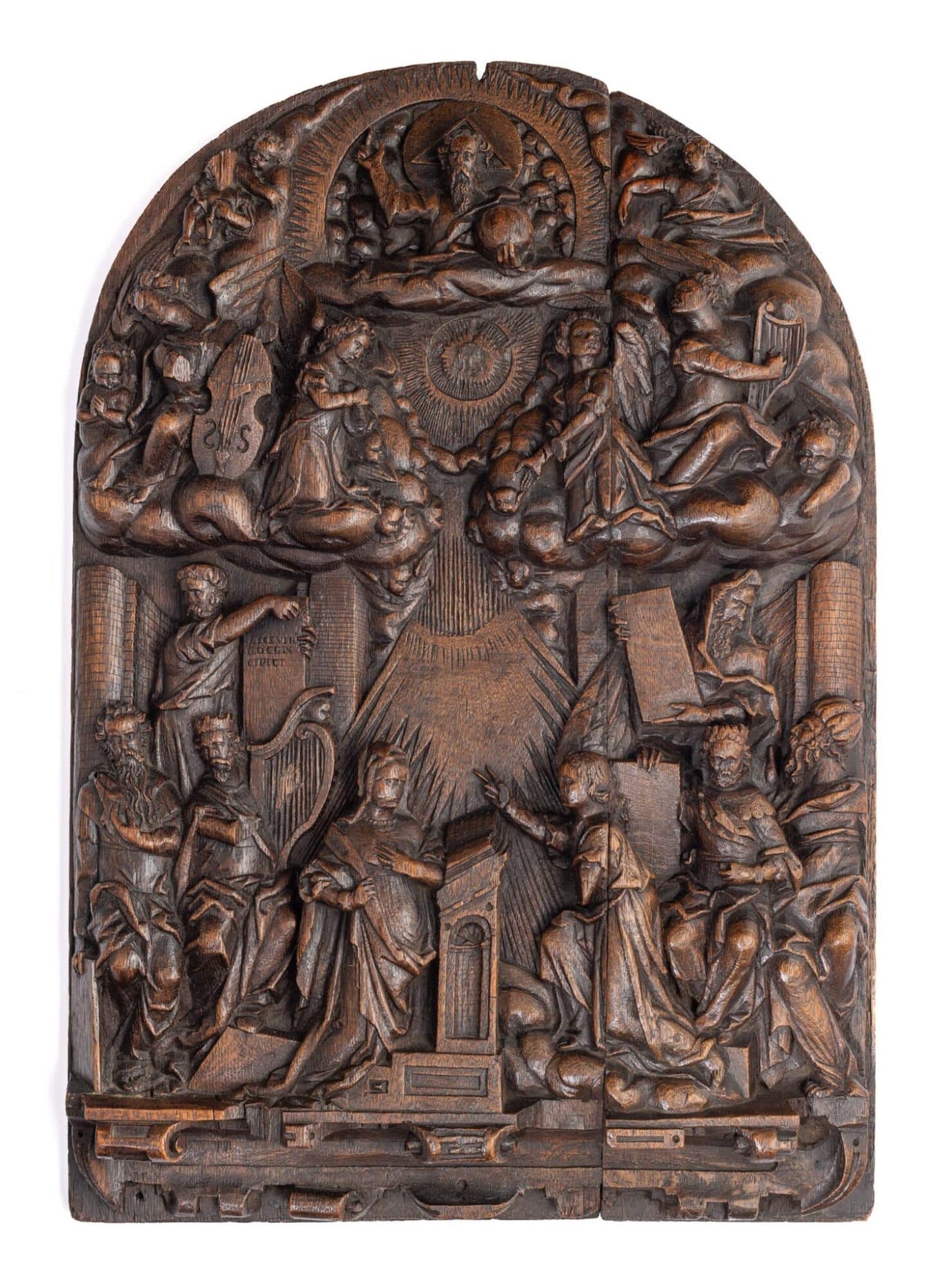Flemish Renaissance Oak Relief Panel Depicting the Annunciation