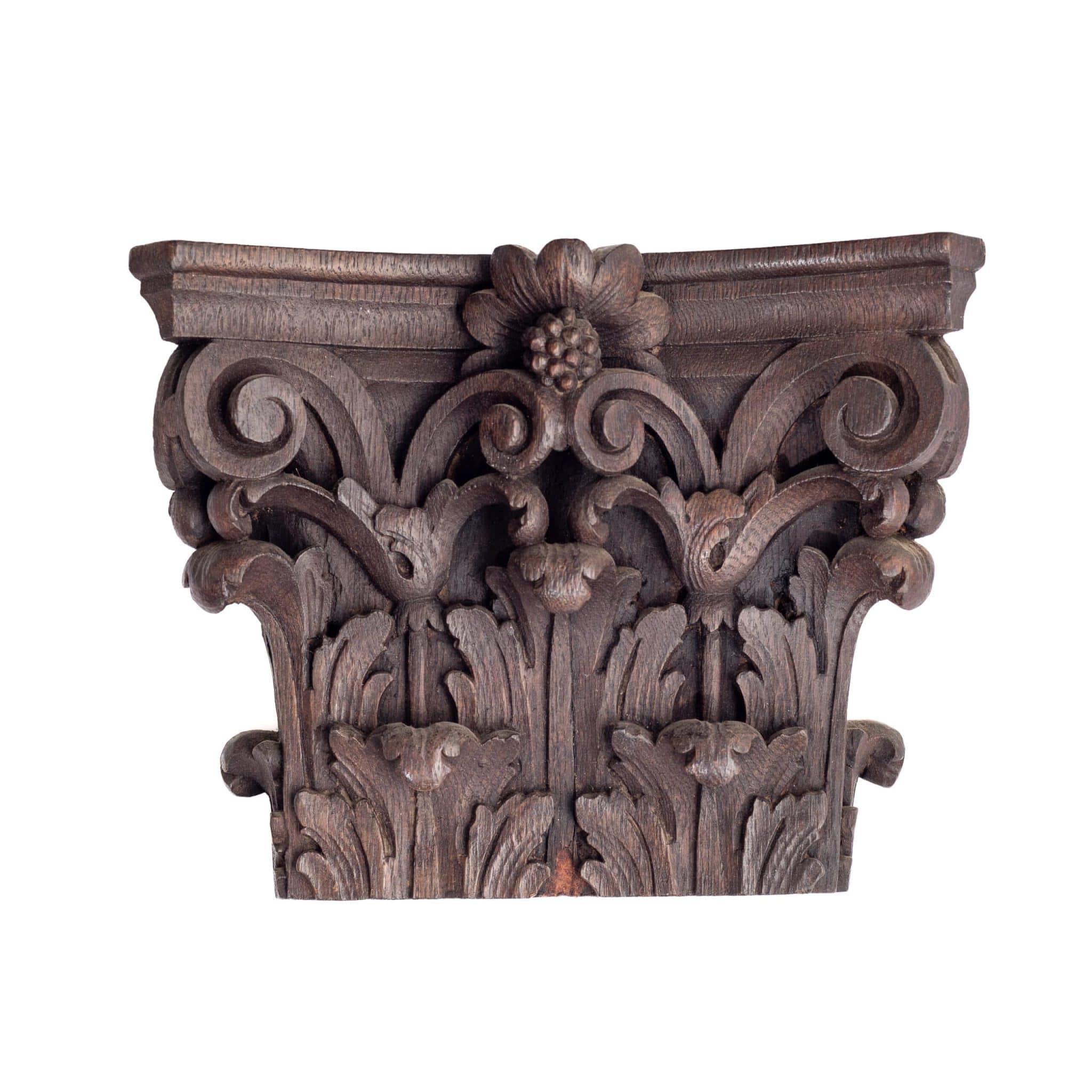 Renaissance oak carved Corinthian capitals