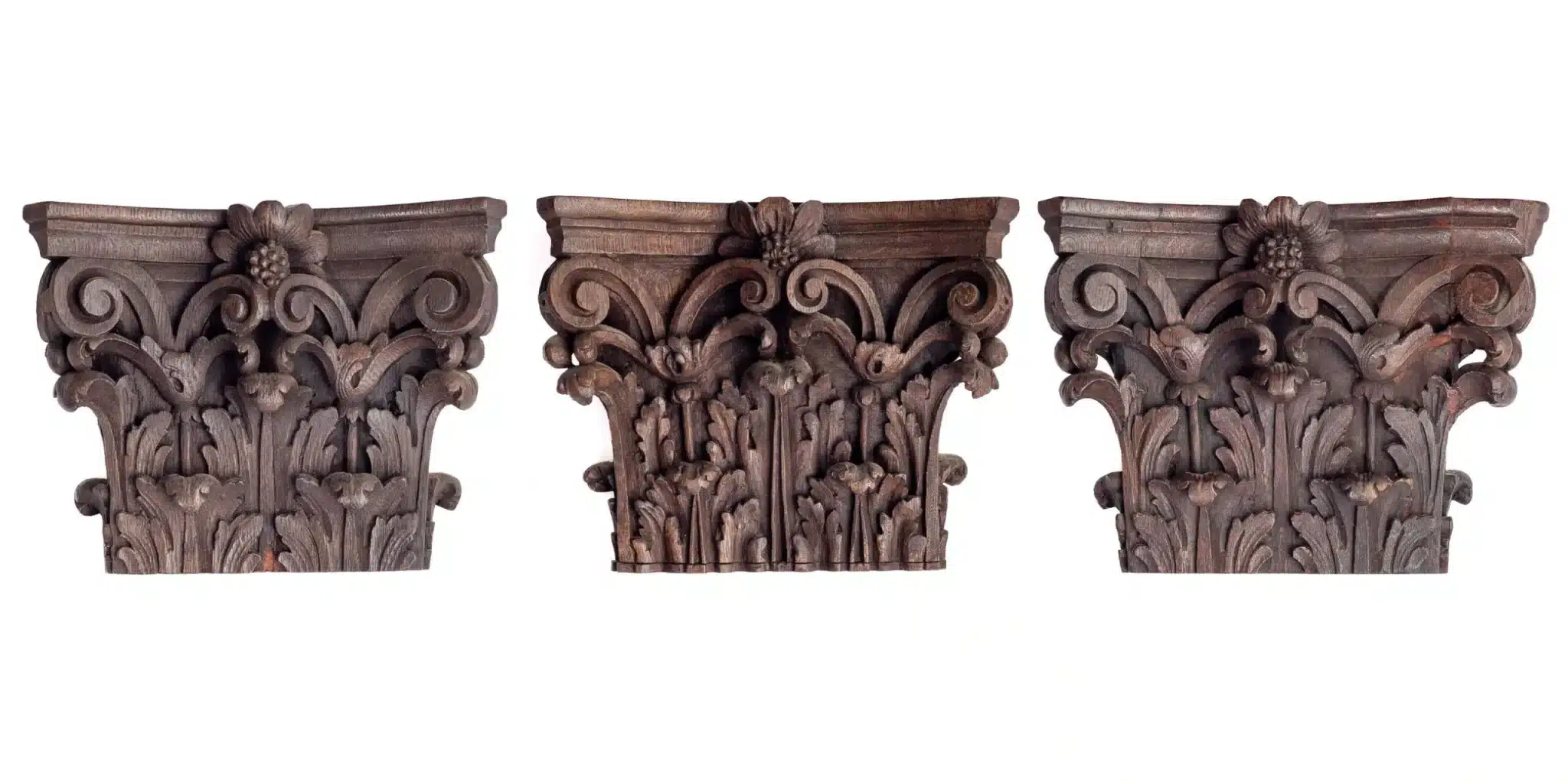 Renaissance oak carved Corinthian capitals