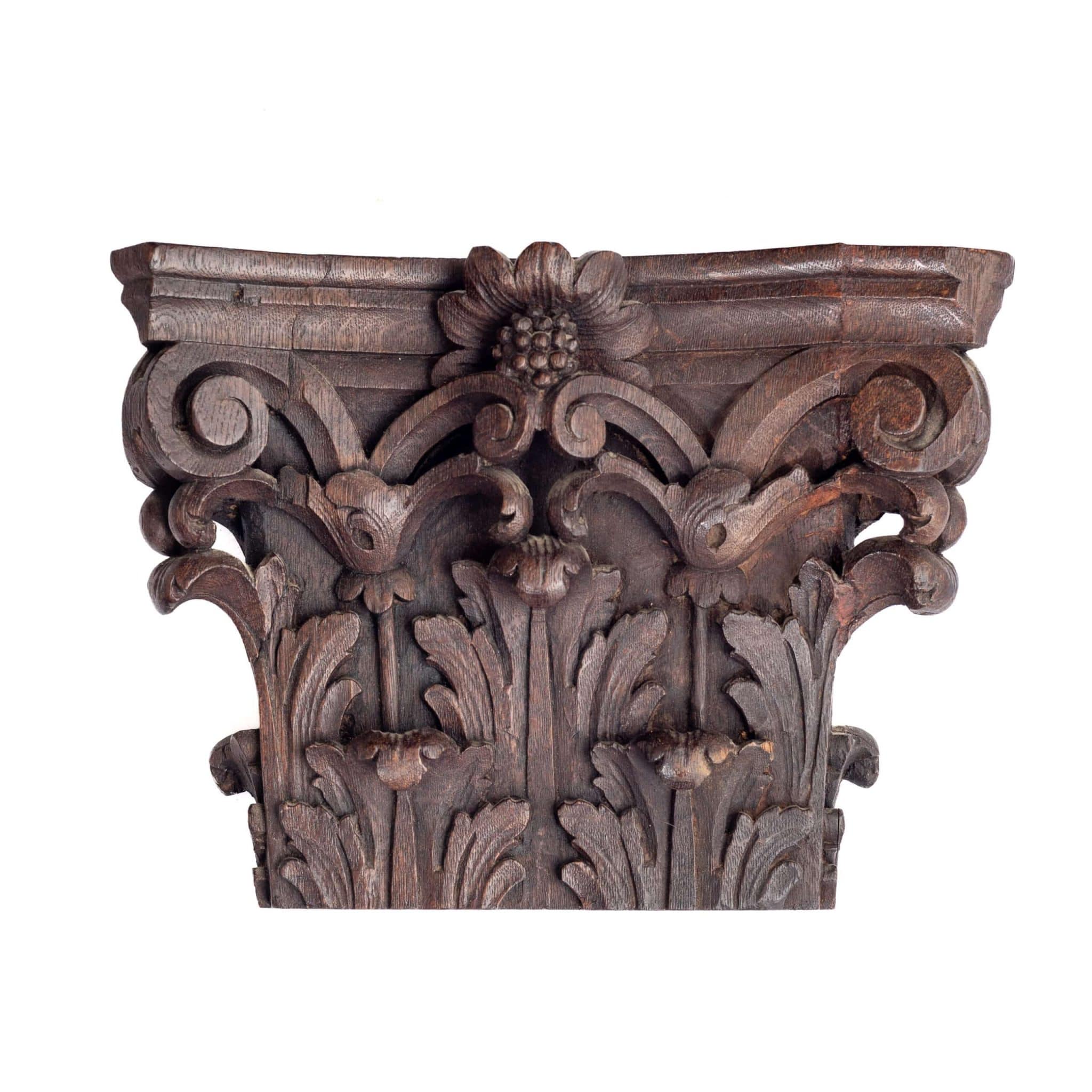 Renaissance oak carved Corinthian capitals