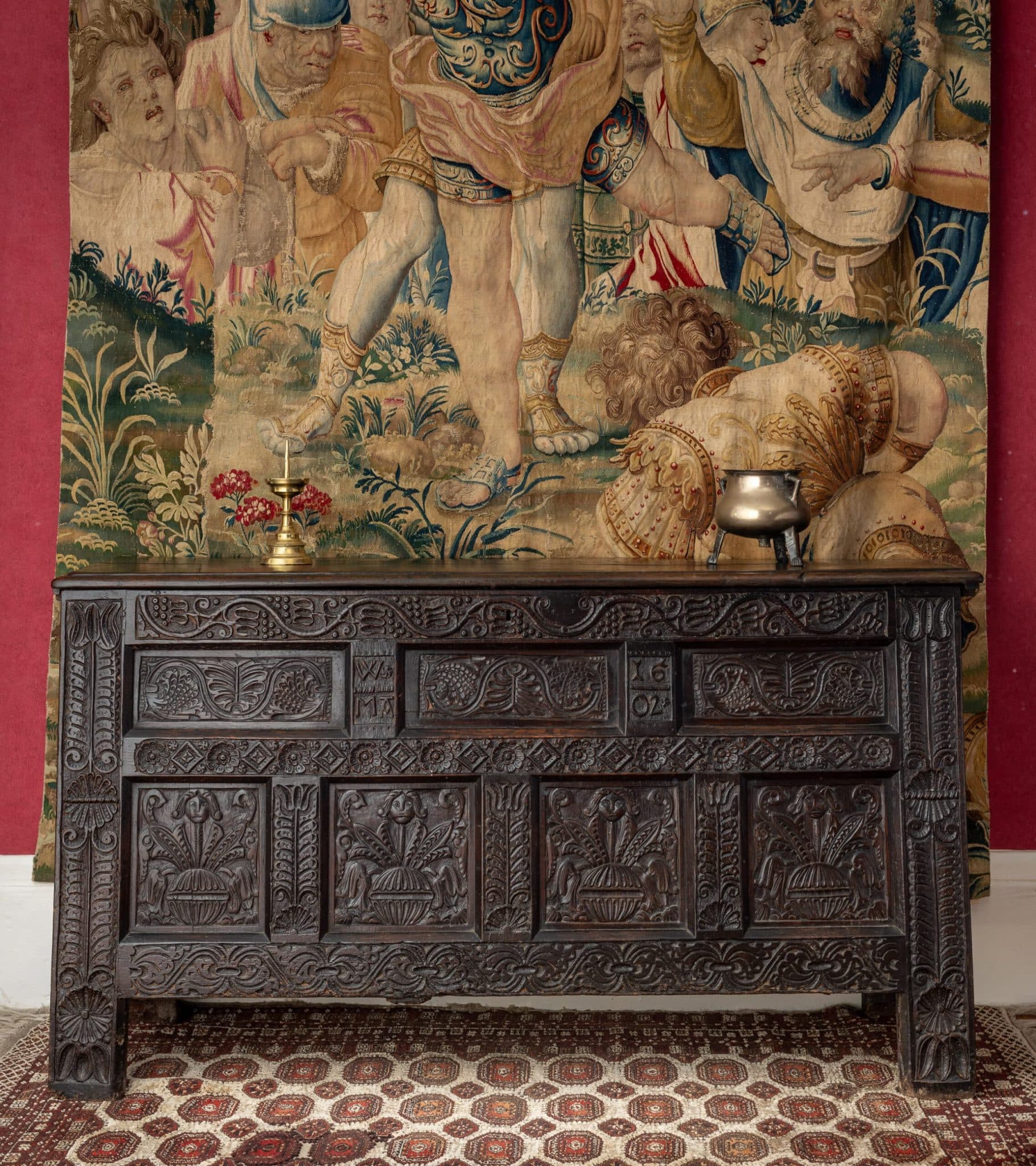 Elizabeth I oak carved chest