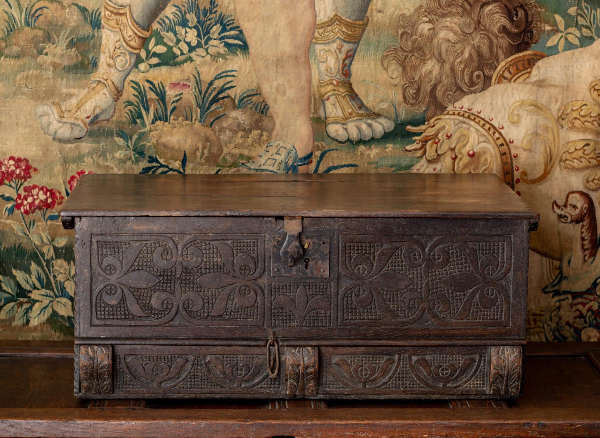 Charles II Oak Carved Document Box with Drawer