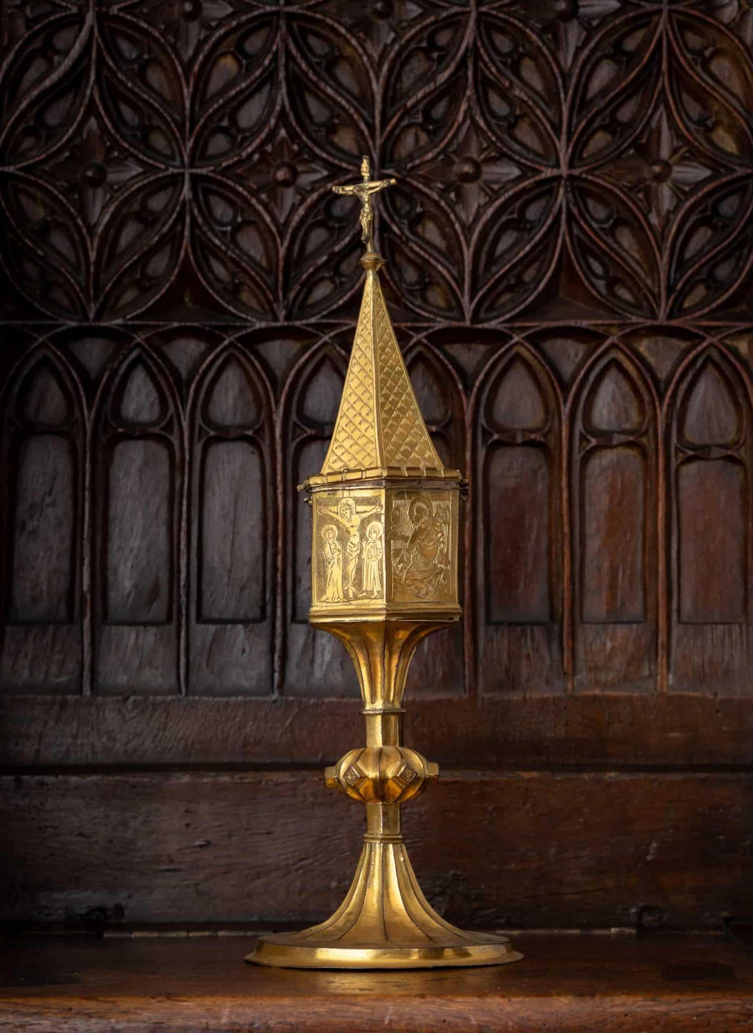 15th century Gothic copper gilt ciborium
