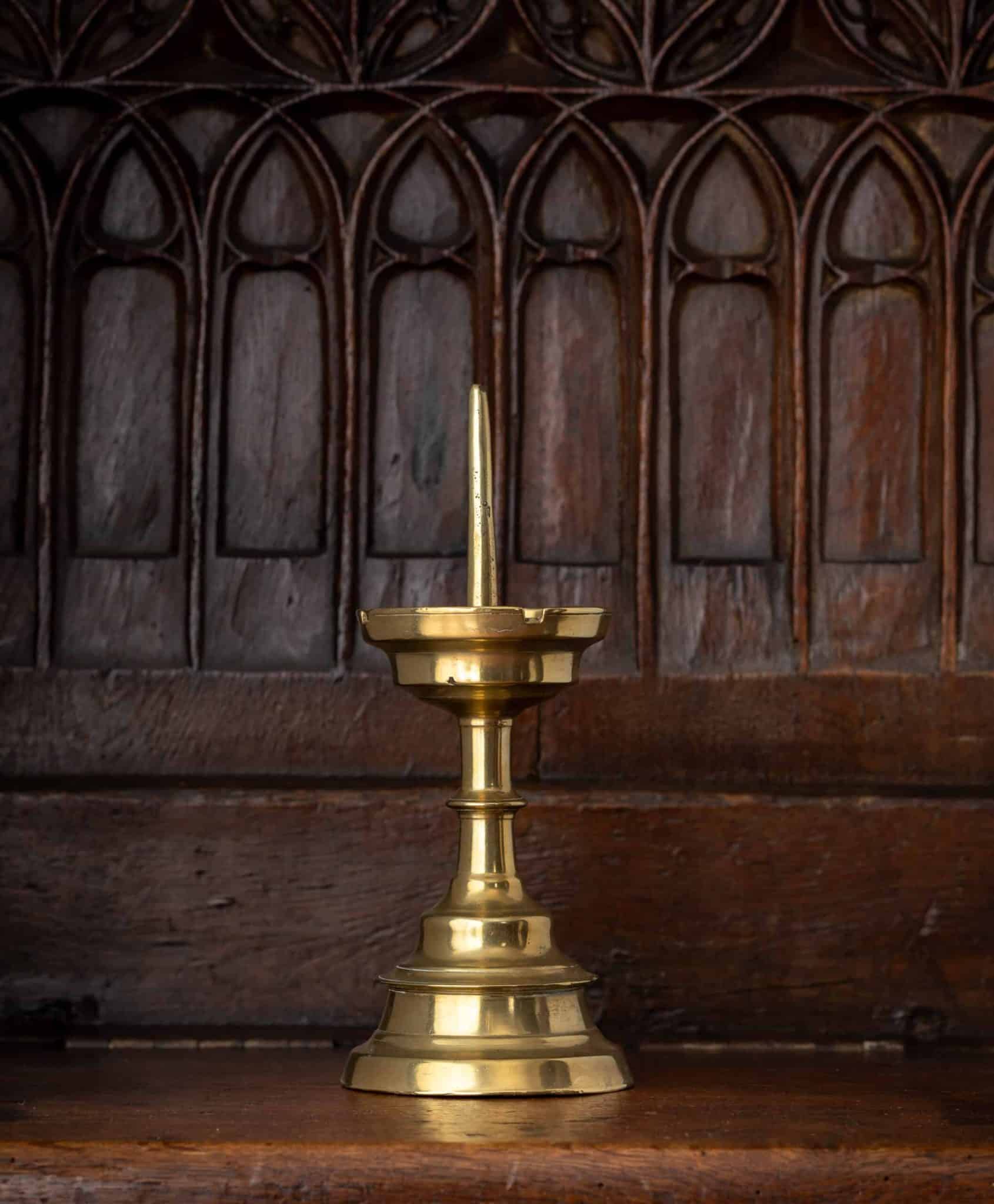 Gothic Brass Pricket Candlestick