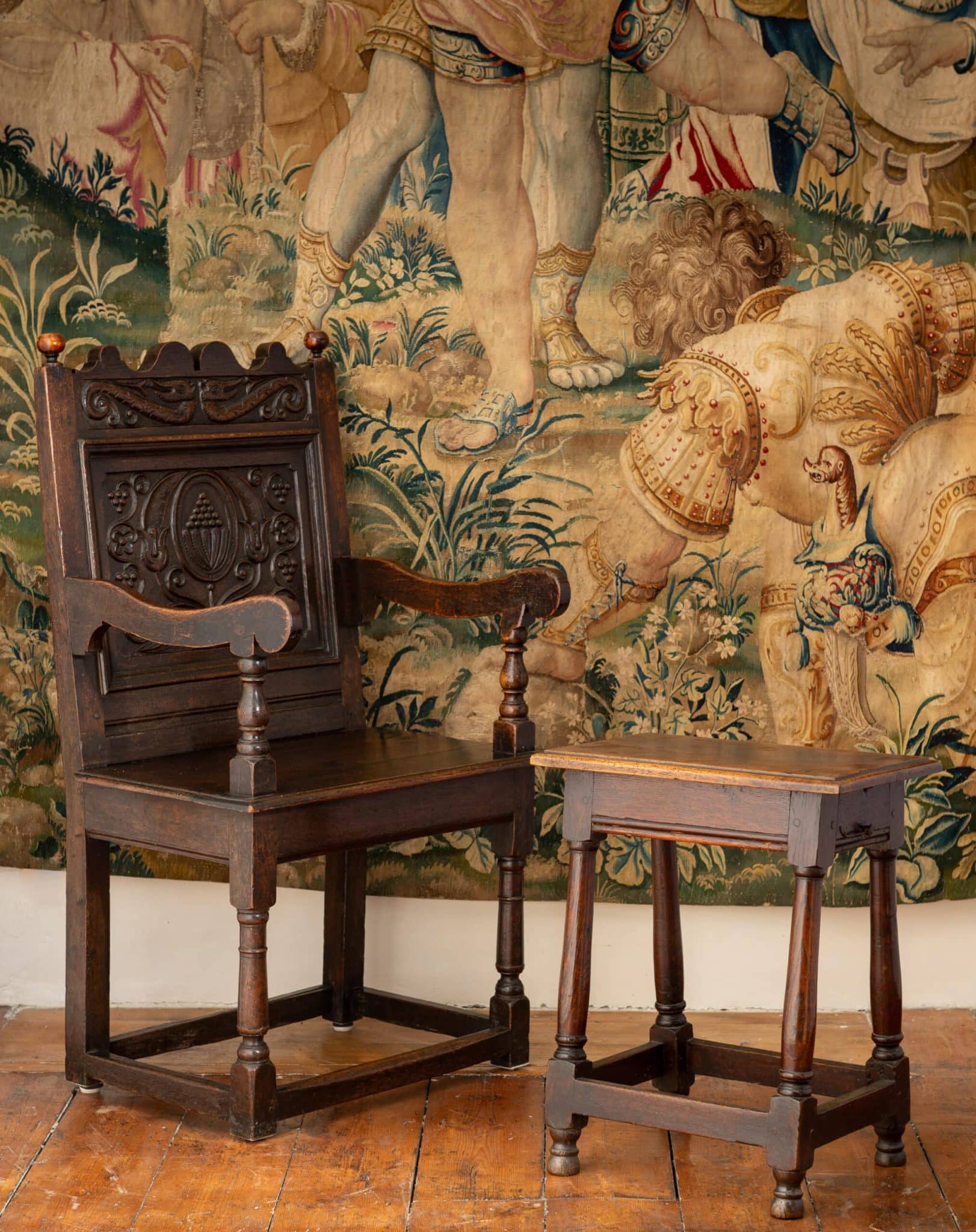 Charles II joined oak box stool