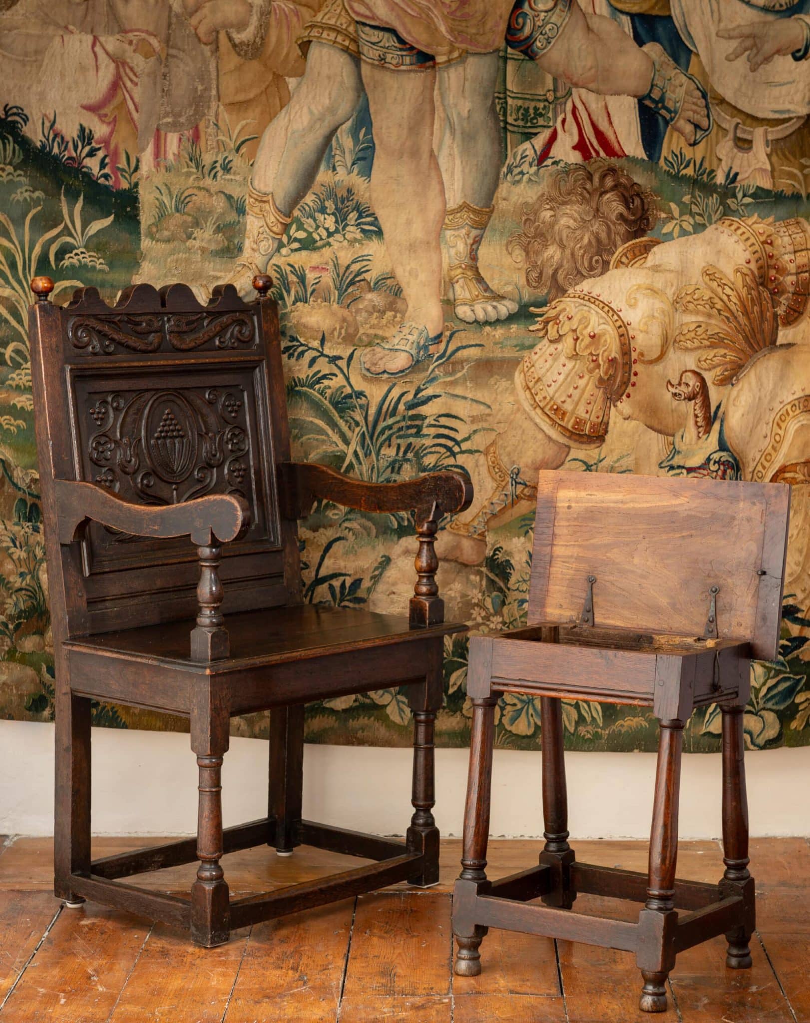 Charles II joined oak box stool