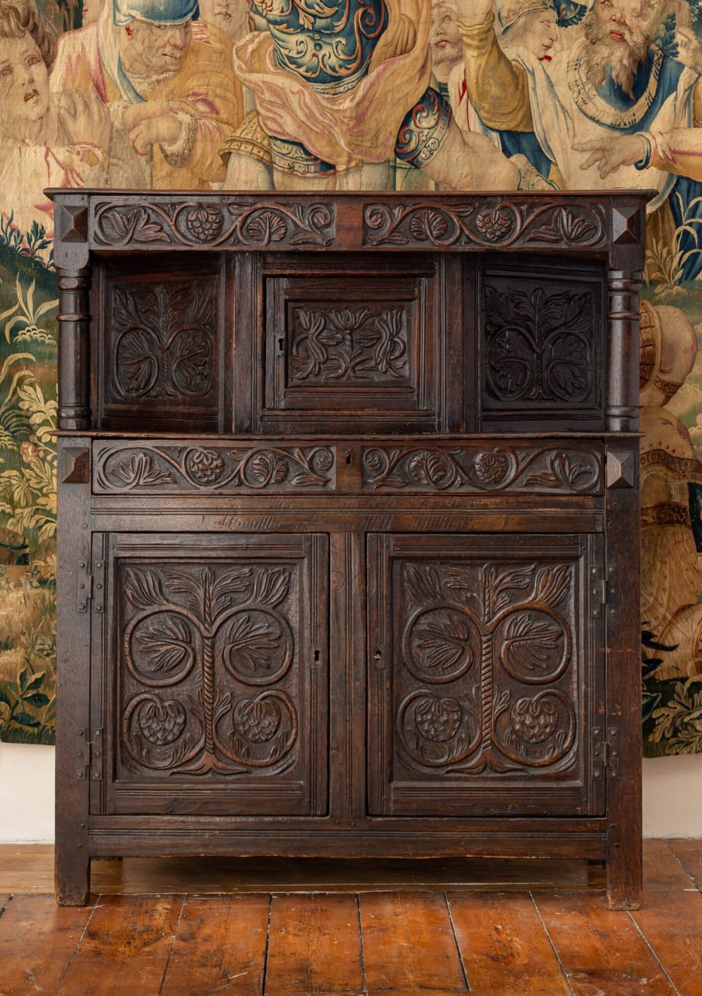 Charles II oak press cupboard
