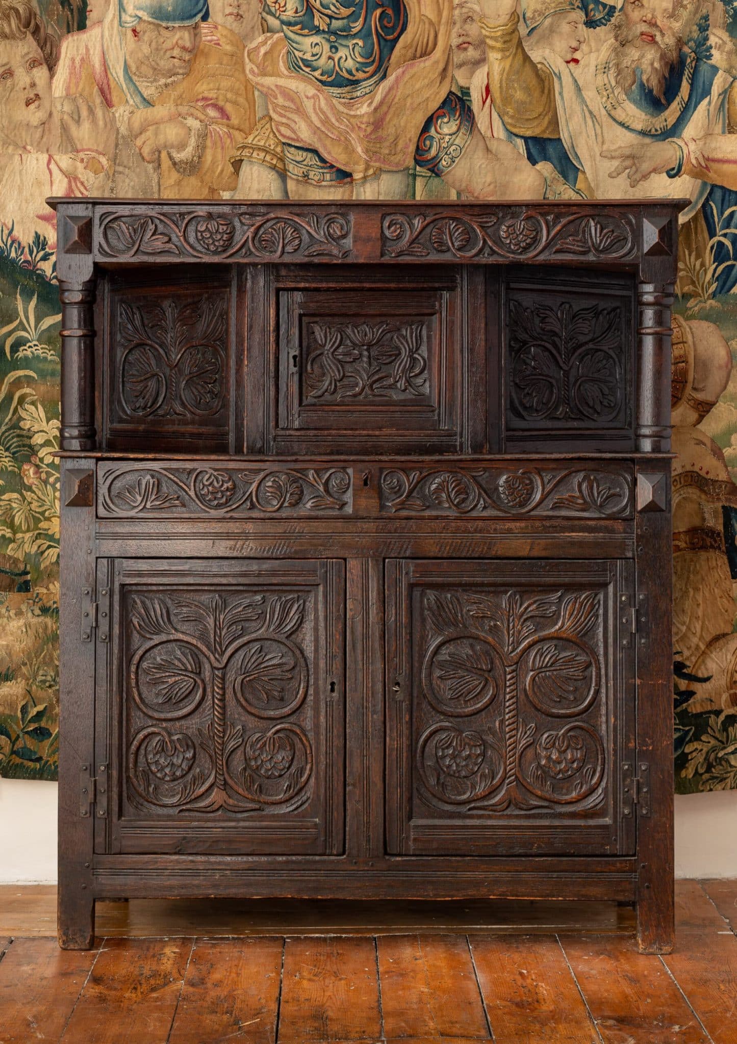 Charles II oak press cupboard