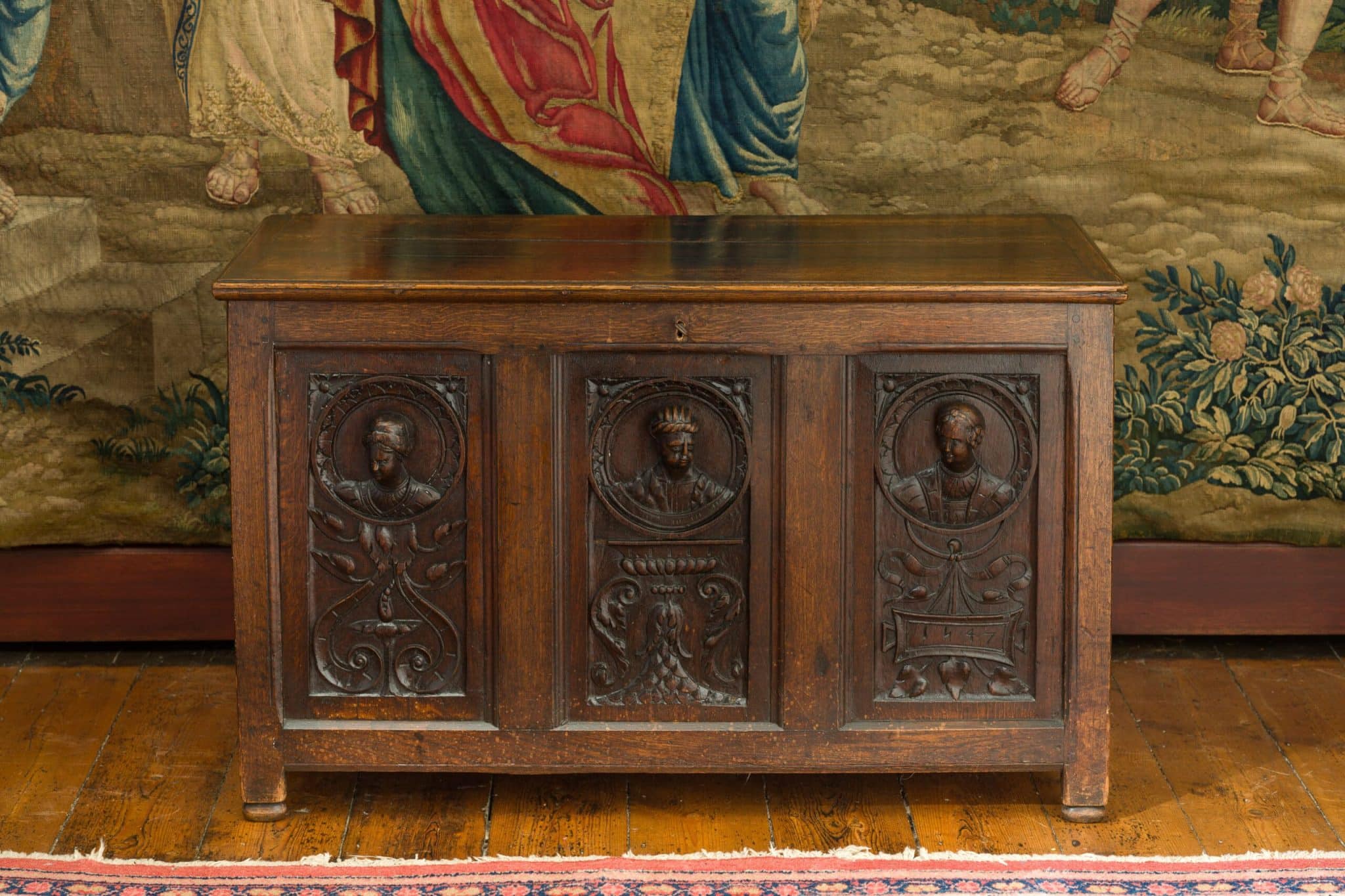 Henry VIII Oak Chest Carved with Portrait Roundels