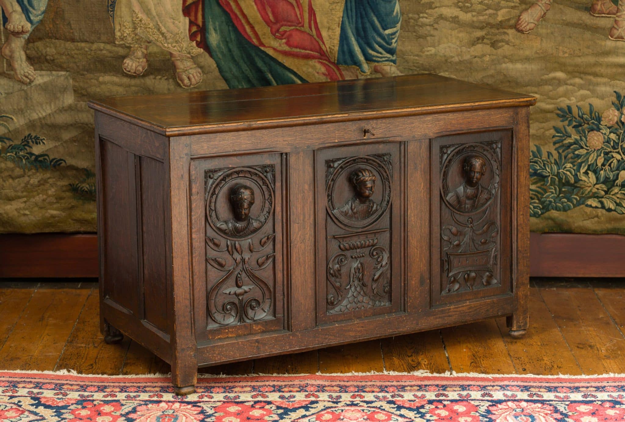 Henry VIII Oak Chest Carved with Portrait Roundels