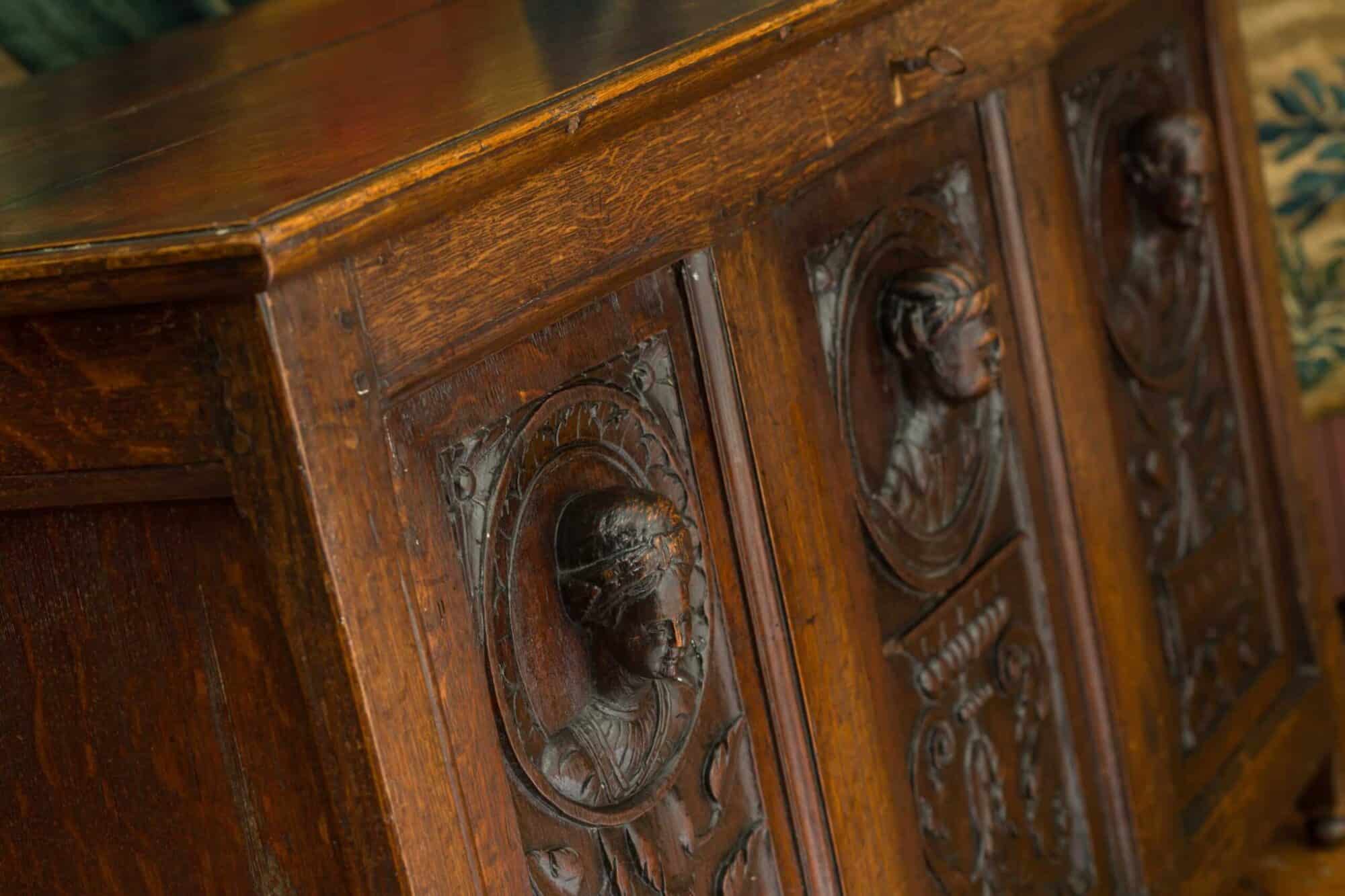 Henry VIII Oak Chest Carved with Portrait Roundels