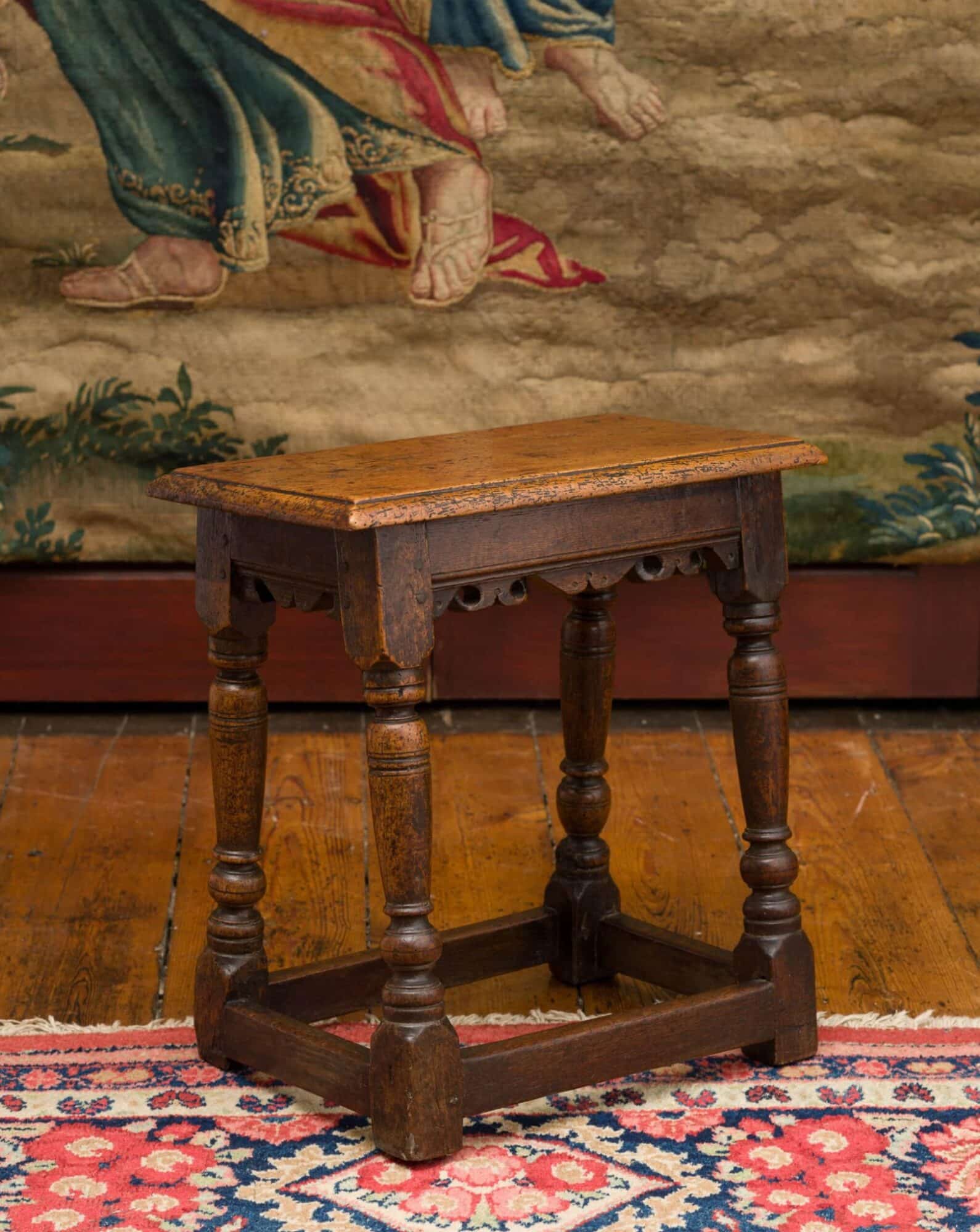 Charles I walnut and oak stool