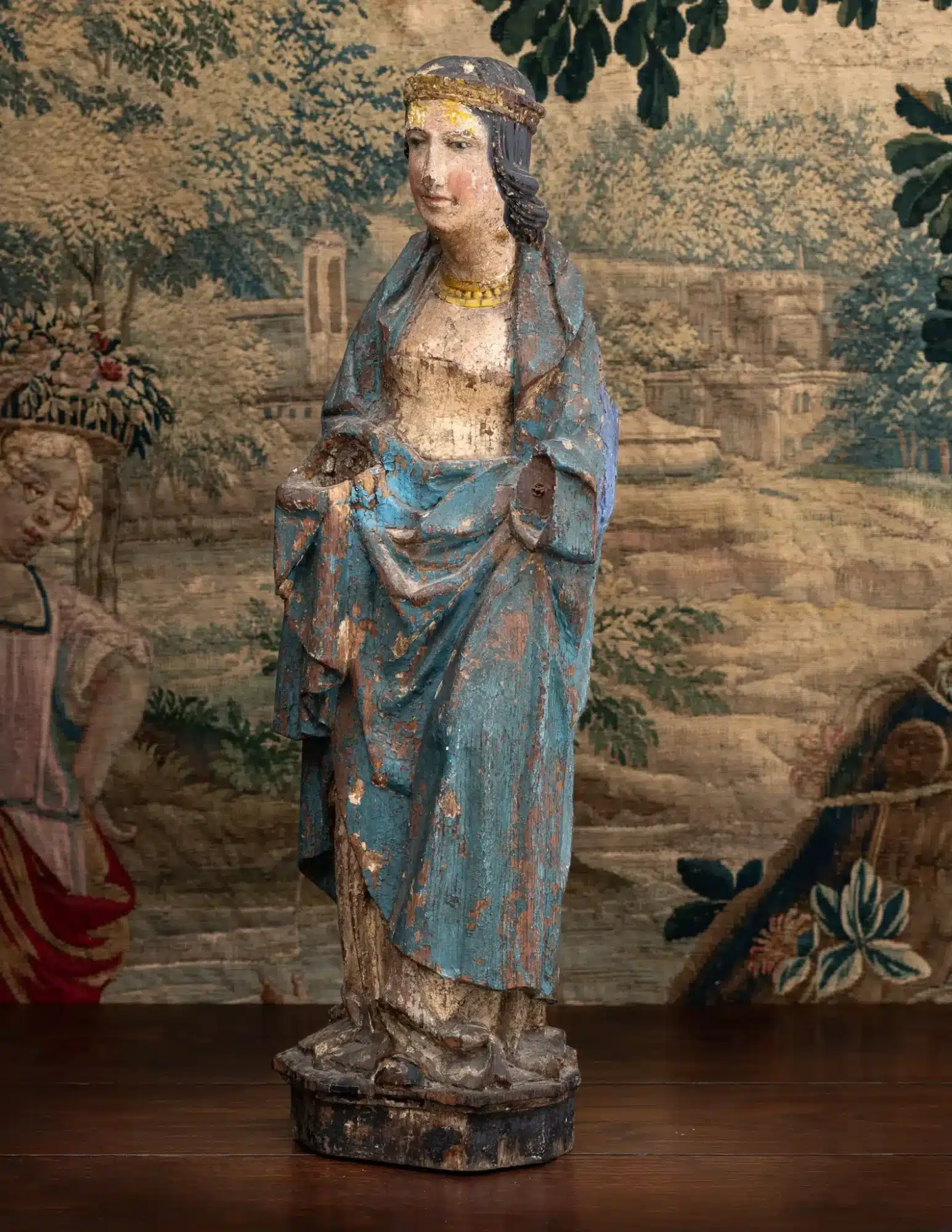 Late Gothic Oak Sculpture of a Crowned Female Saint