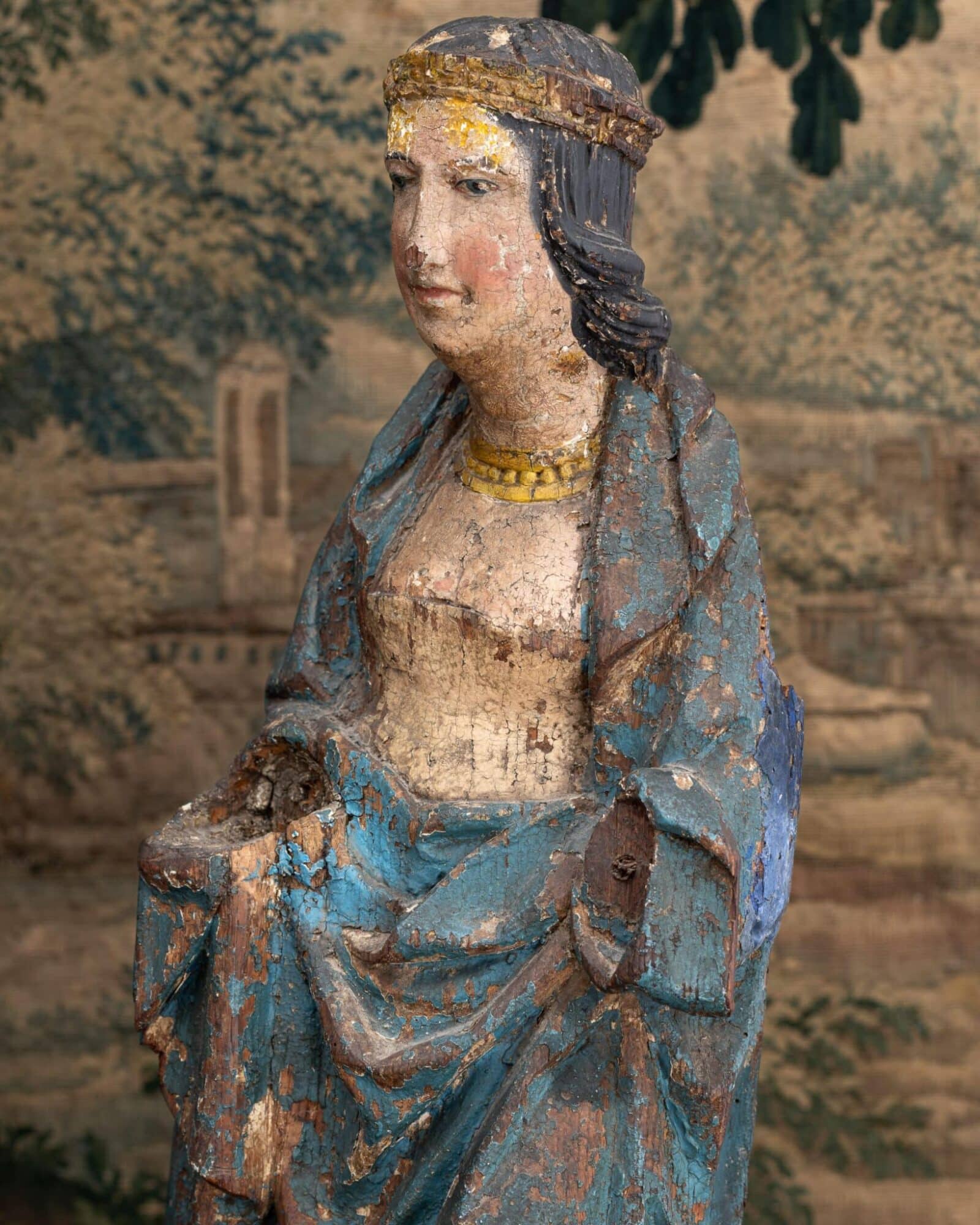 Late Gothic Oak Sculpture of a Crowned Female Saint