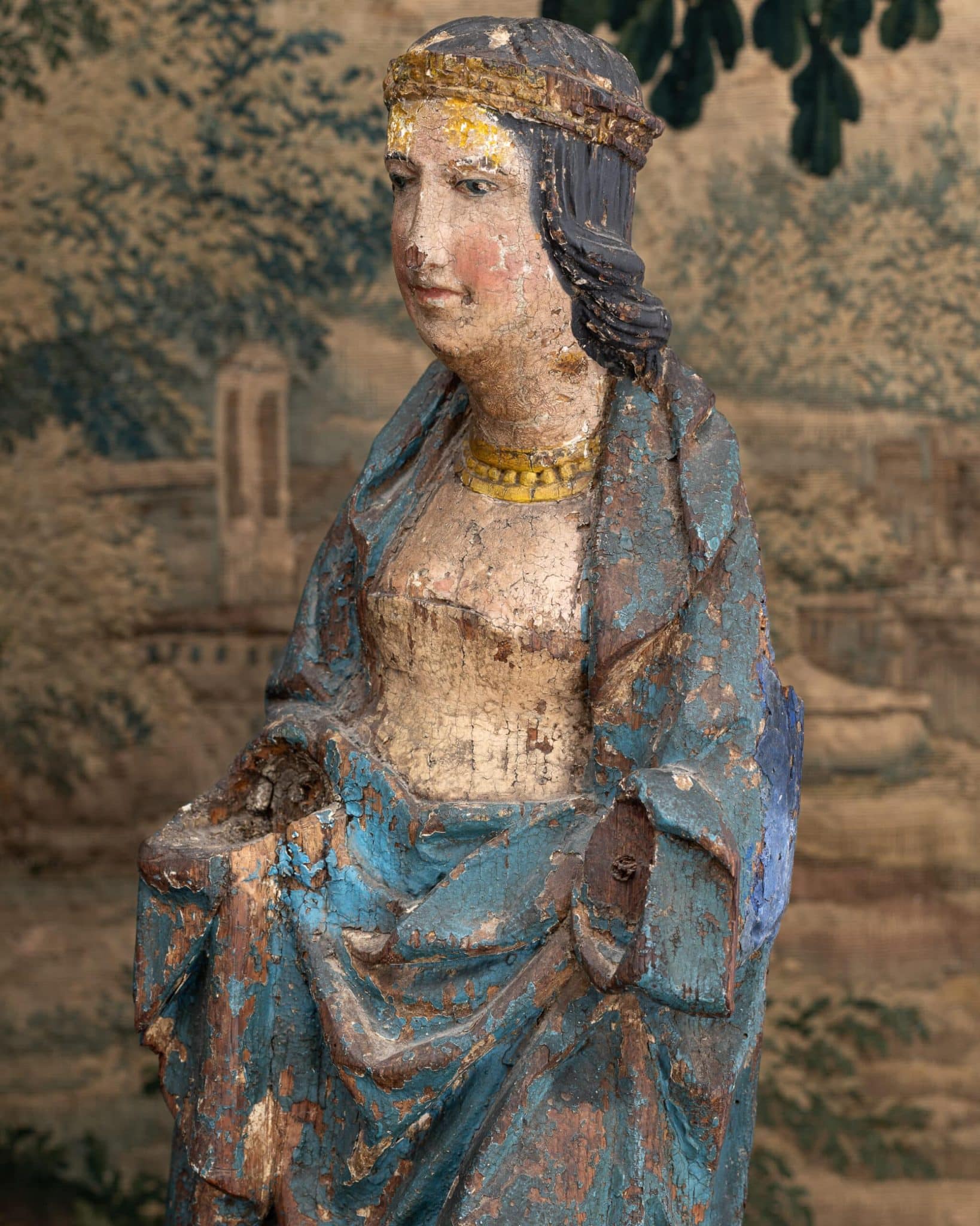 Late Gothic Oak Sculpture of a Crowned Female Saint