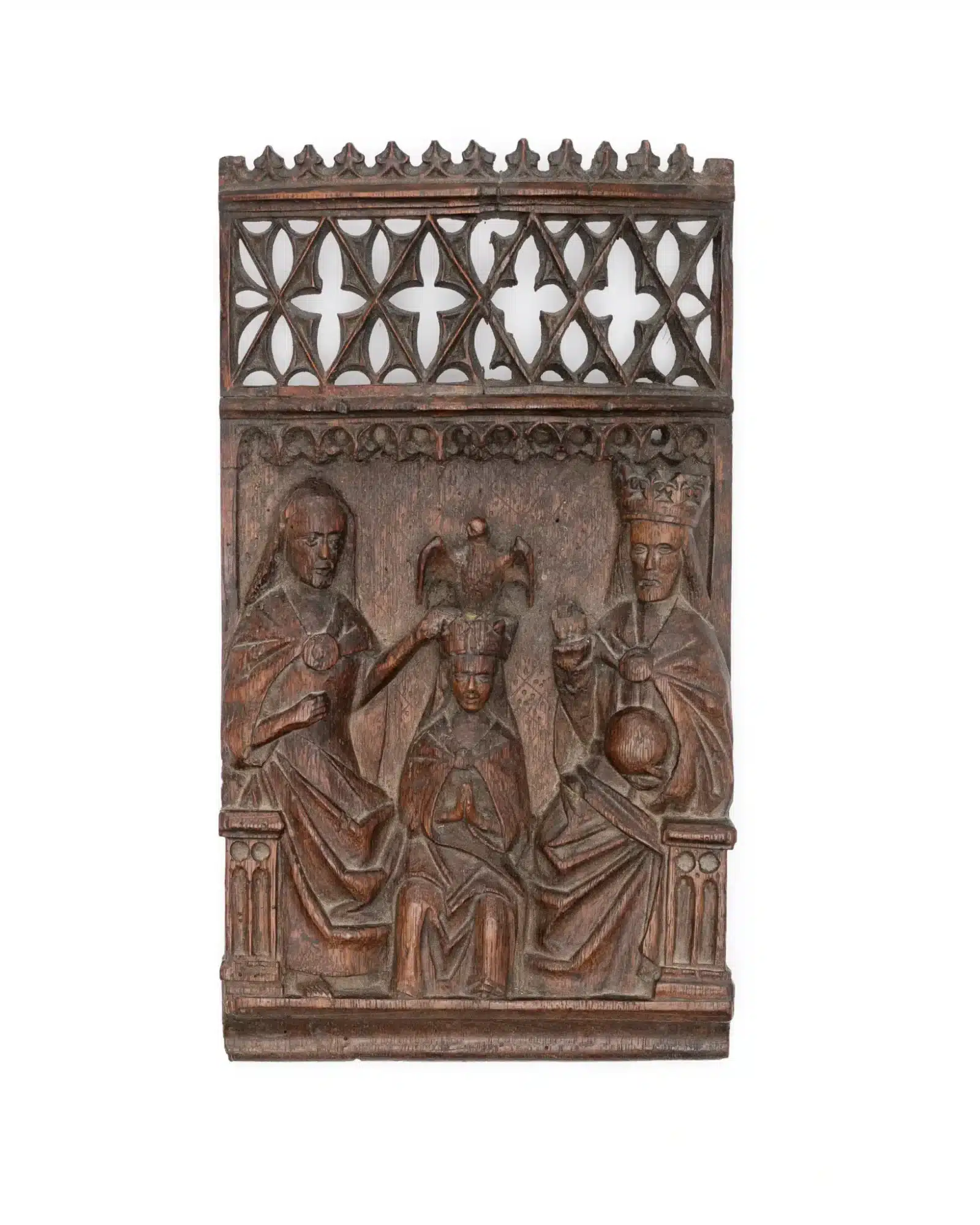 Gothic Oak Panel Depicting the Coronation of the Virgin